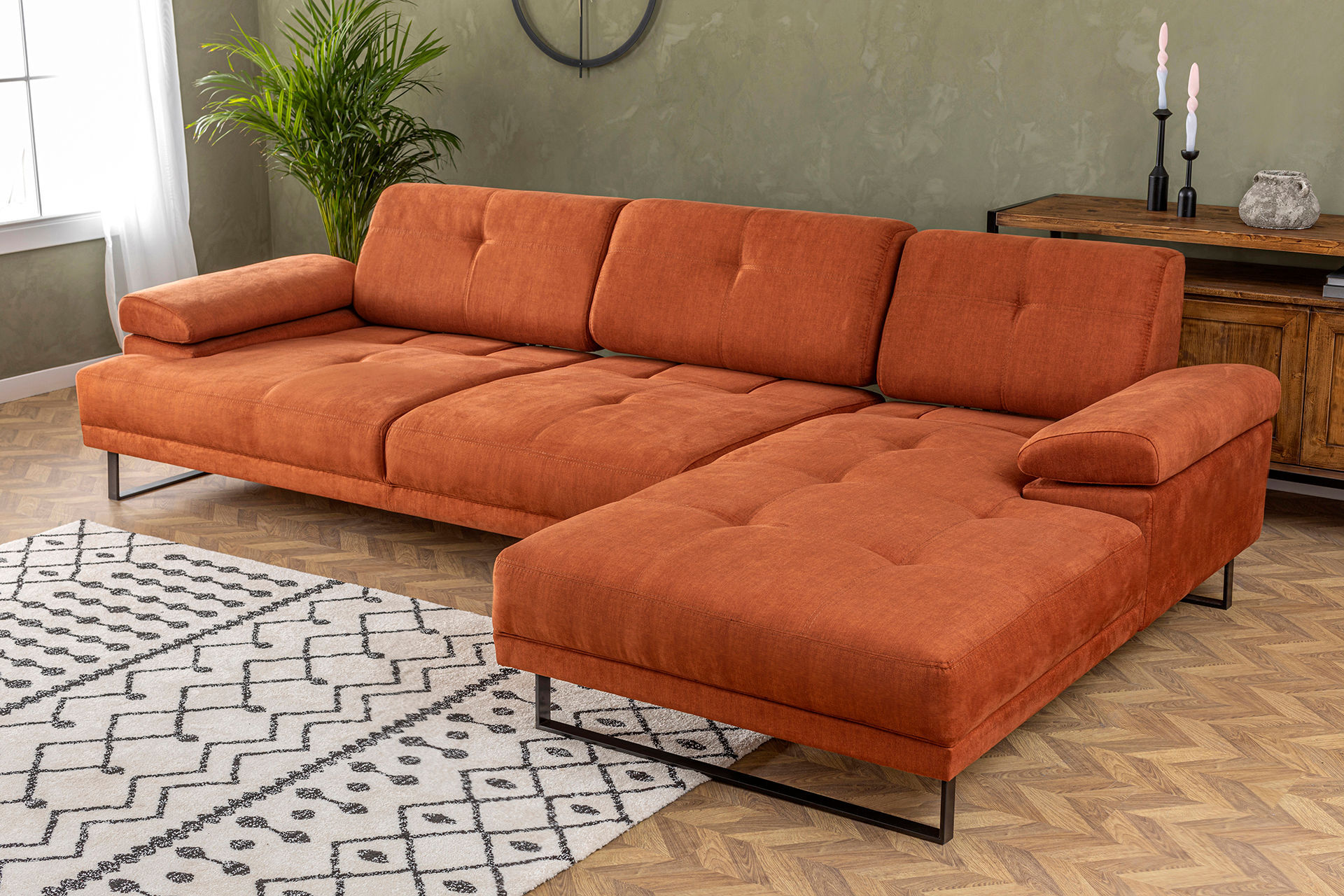 Sofa Récamiere Rechts Klein Polyester Holz Orange 4