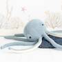 2x Qualle & Oktopus Plüschtier Baumwolle Blau Weiß 1