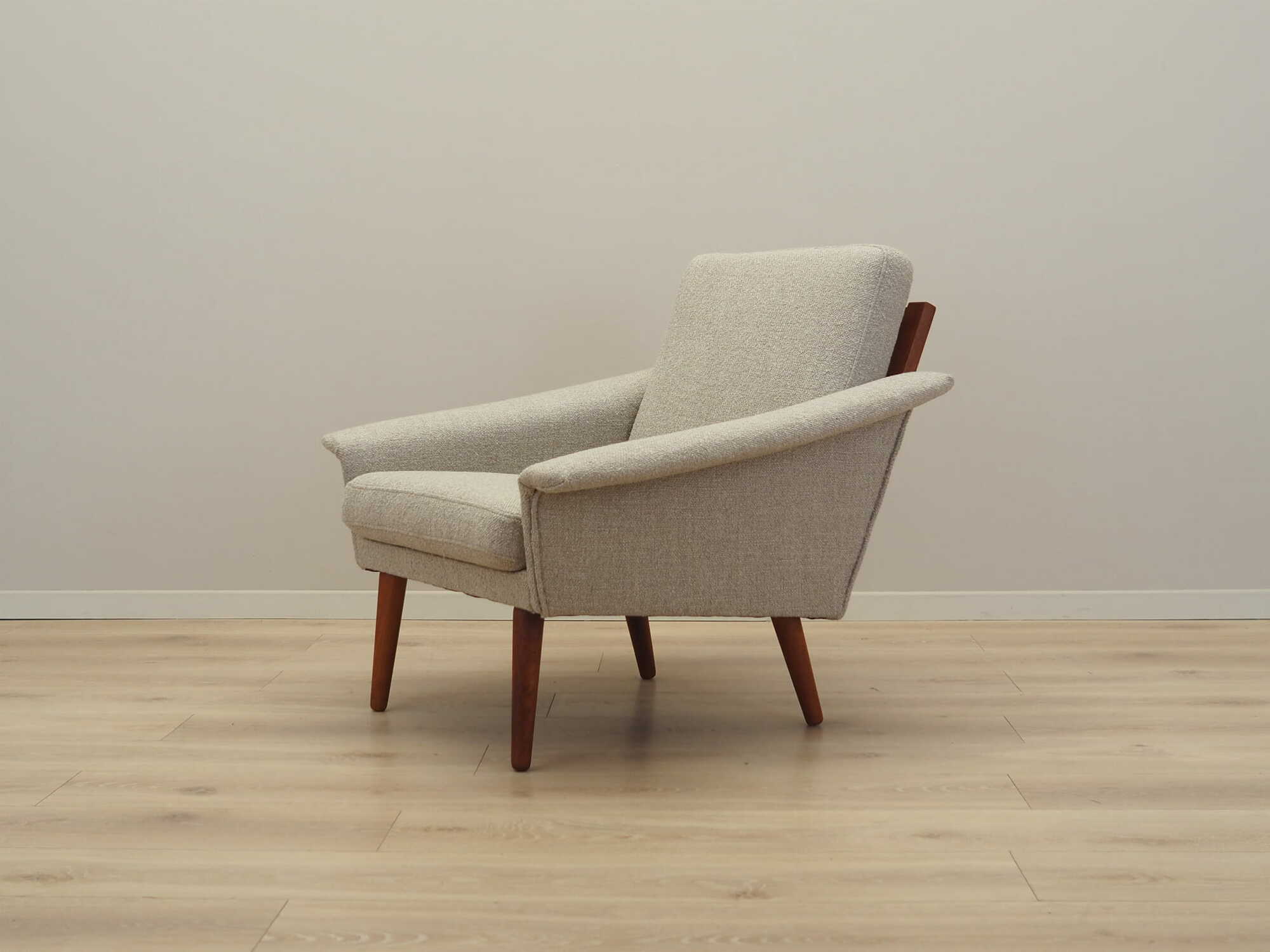 Vintage Sessel Teakholz Textil Grau 1970er Jahre 2