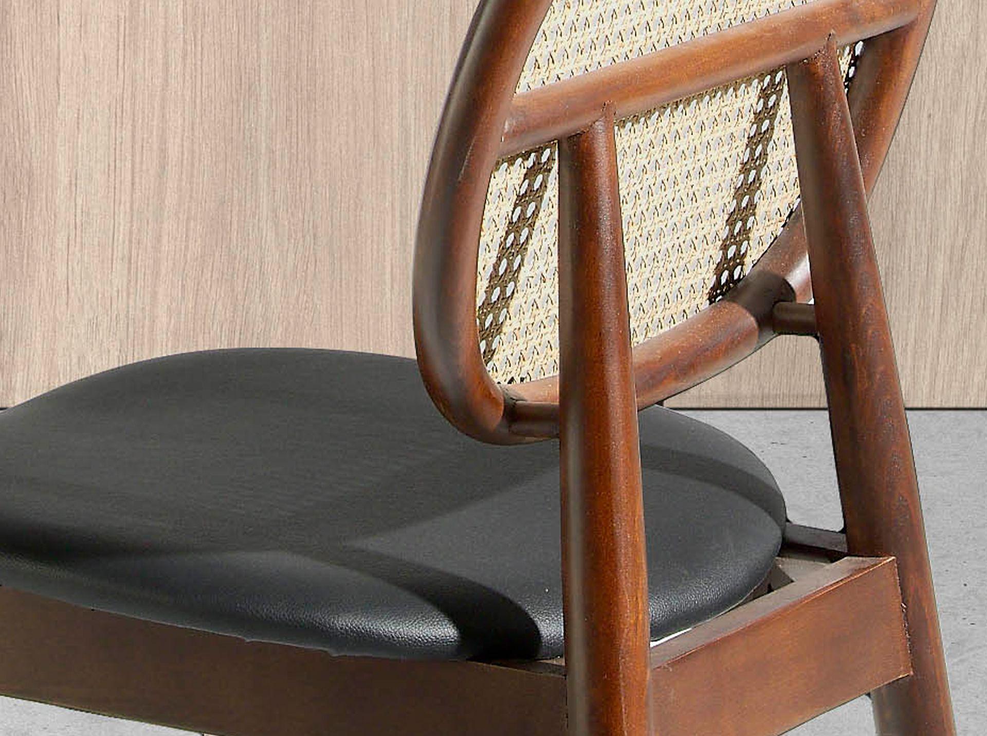 Chair Rattan Faux Leather Black 4