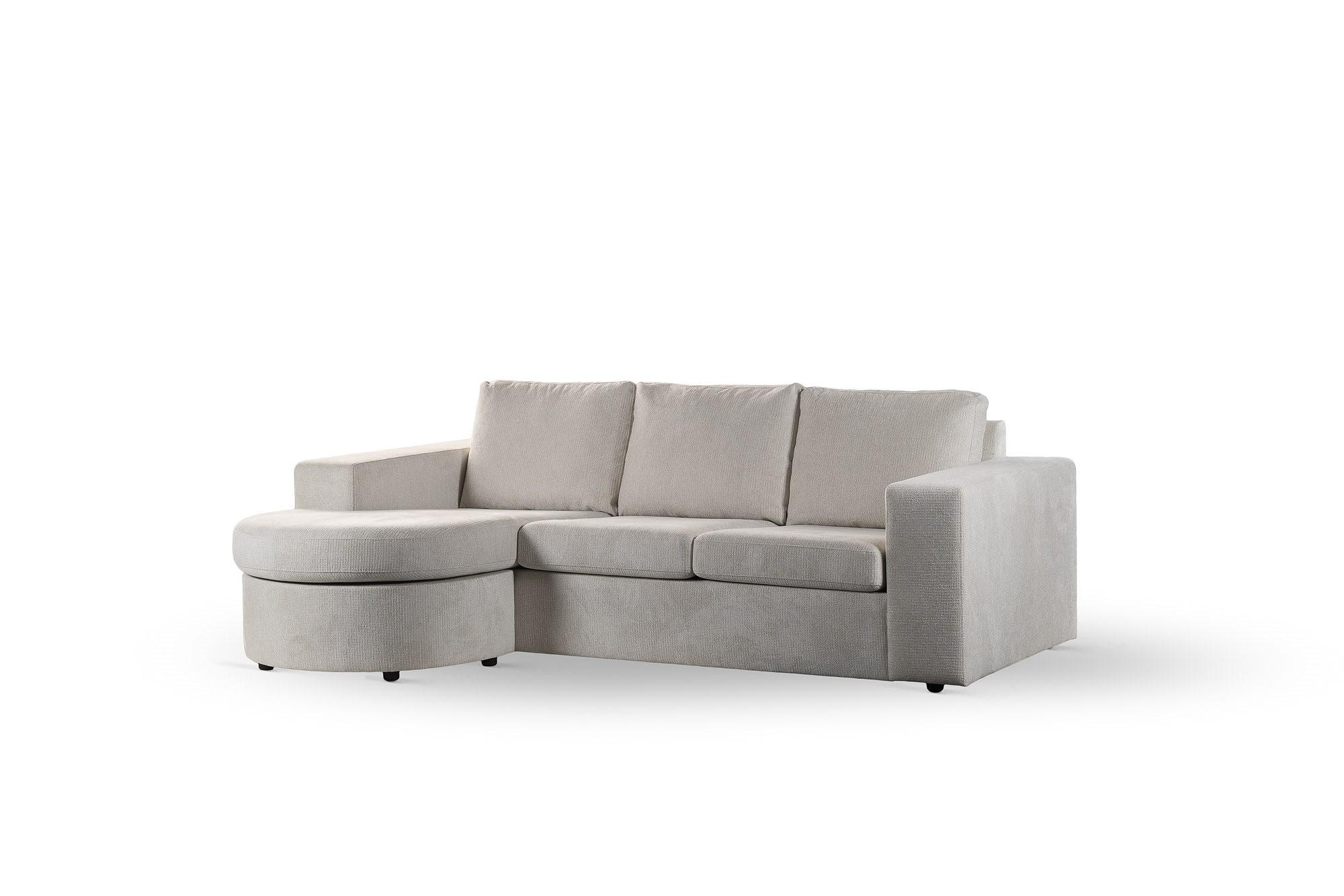 Sofa 3-Sitzer Chaiselongue Rechts Links Stoff Beige 4