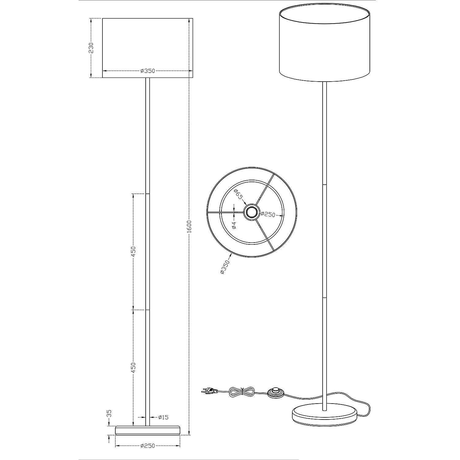 Floor lamp Hotel 1-light mixed fabric nickel white 4