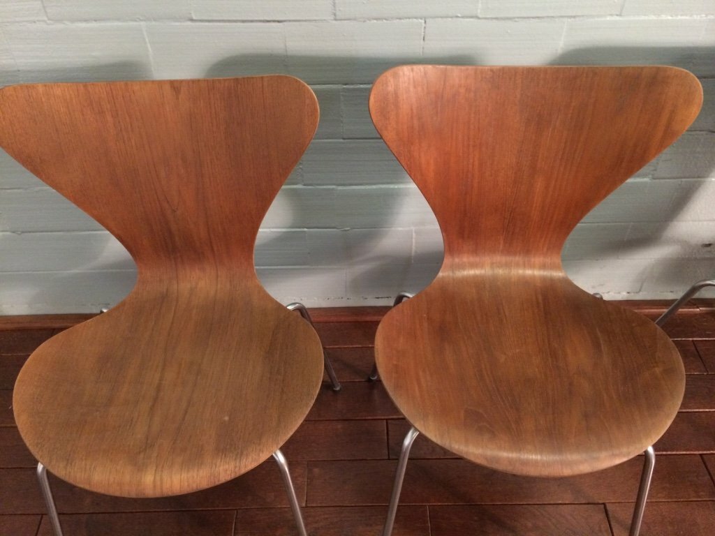 4x Vintage Arne Jacobsen 3107 Stuhl Schichtholz Braun 2