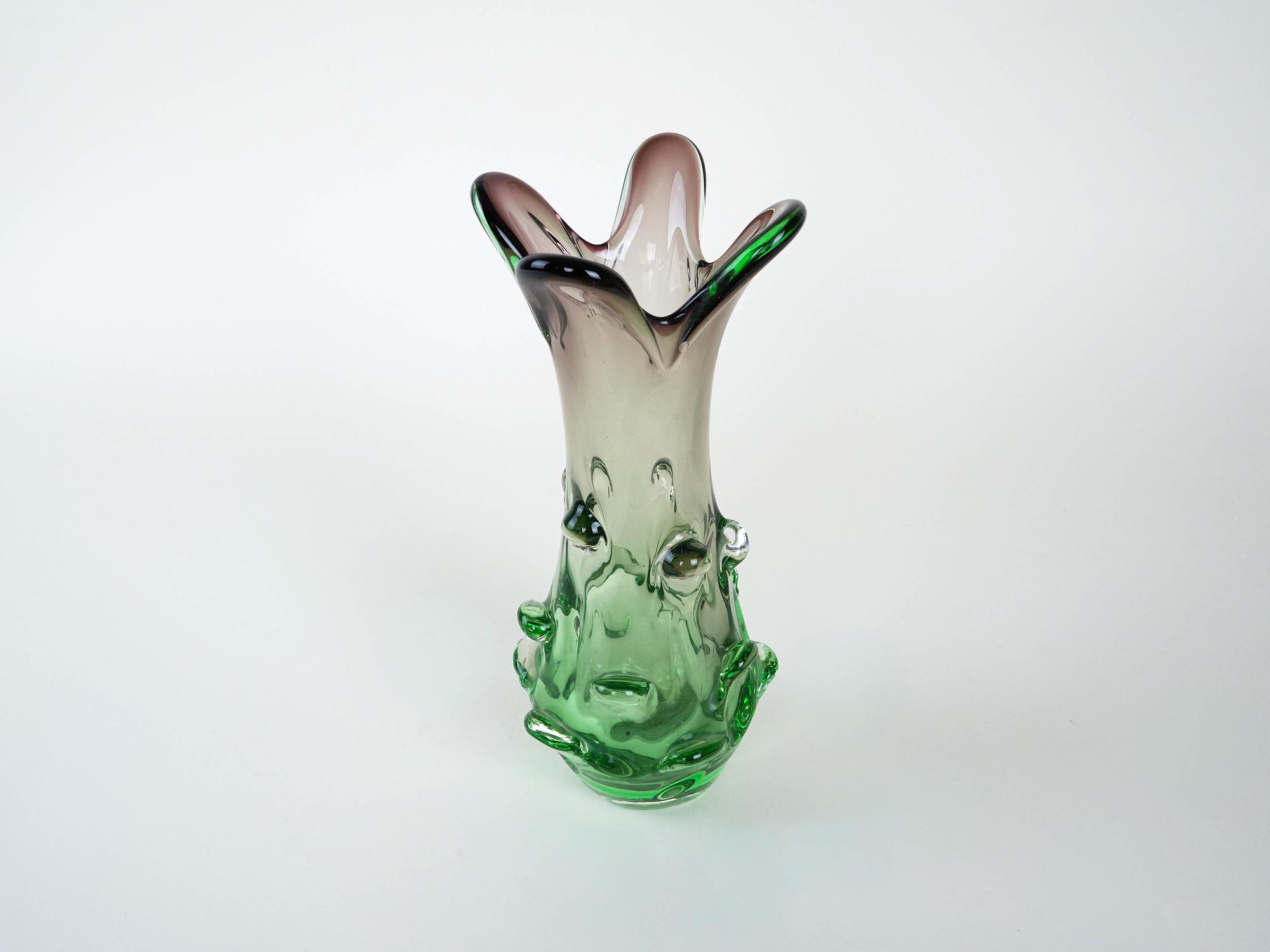 Vase Muranoglas Grün 1960er Jahre 7