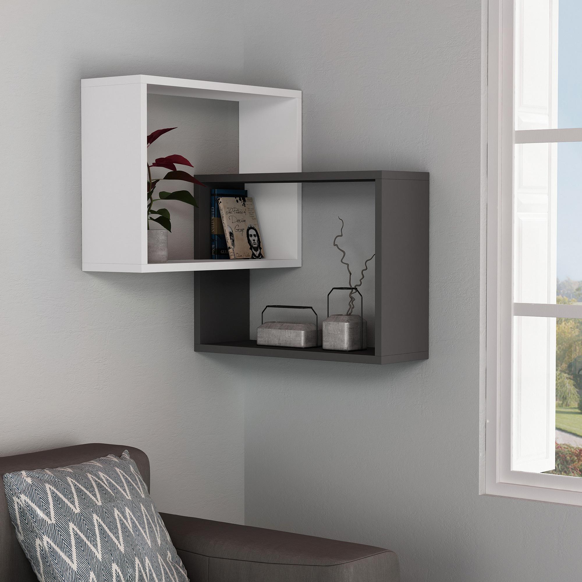 Ring Wall shelf Wood veneer White Anthracite 1