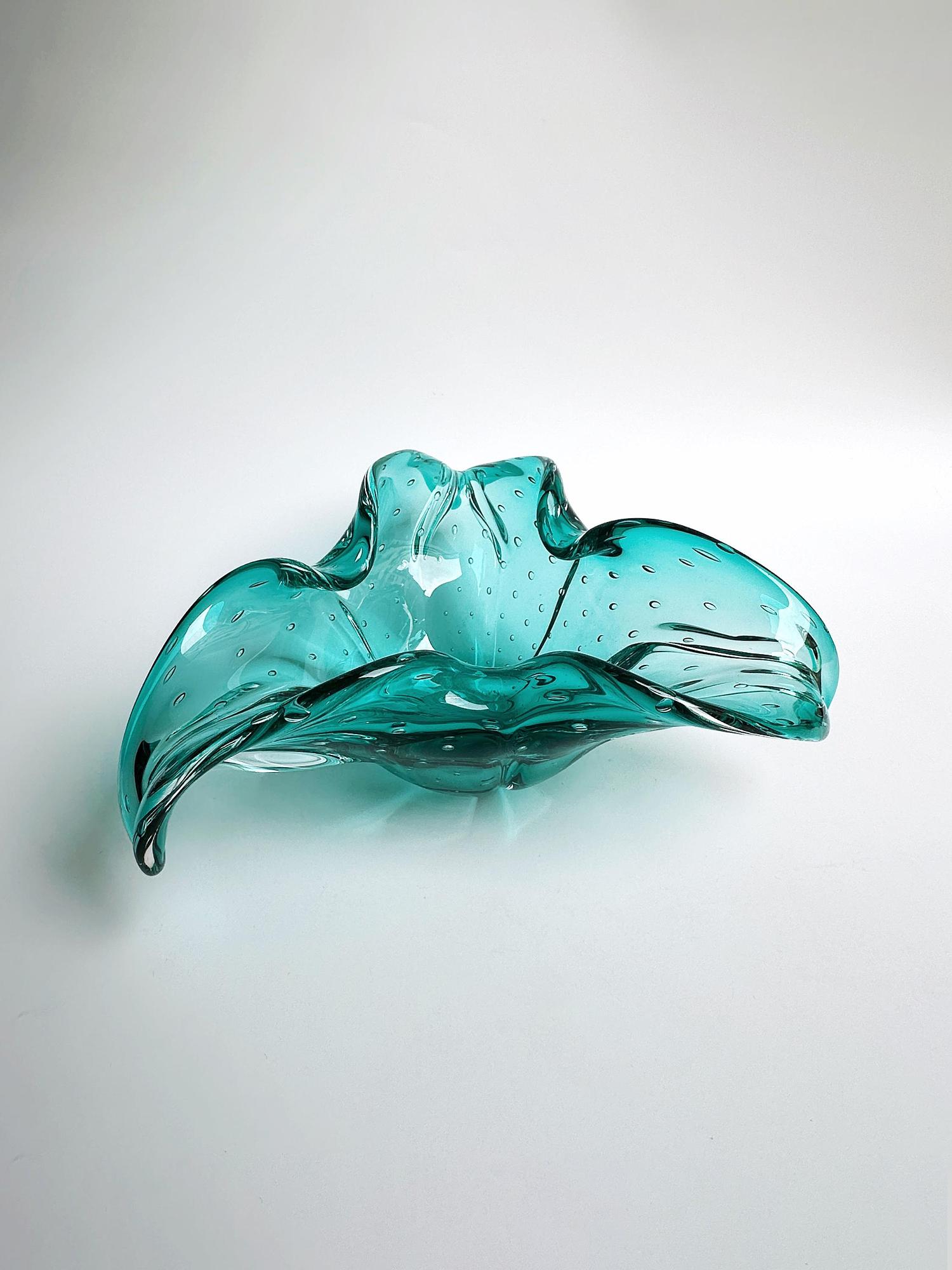Vintage fruit bowl Murano glass turquoise 1970s 5