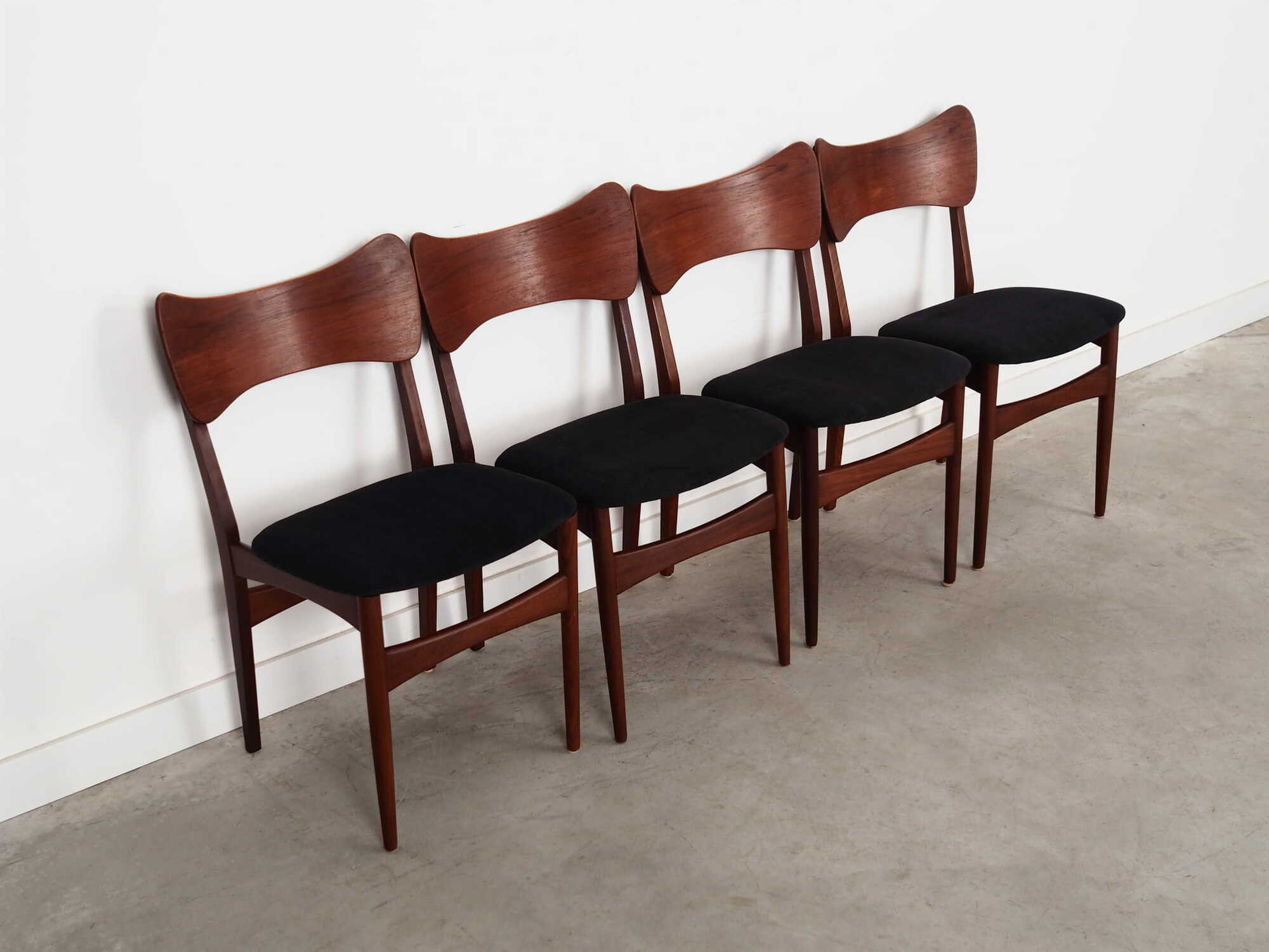 4x Vintage Stuhl Teakholz Textil Braun 1960er Jahre 2