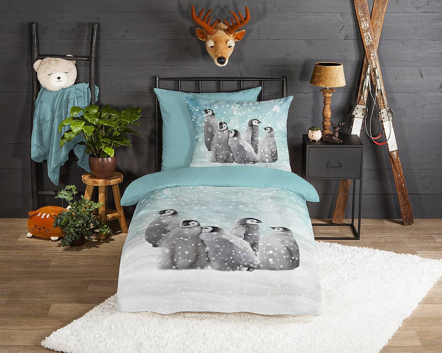 Pengu Biber Bettwäsche Baumwolle Türkis  2