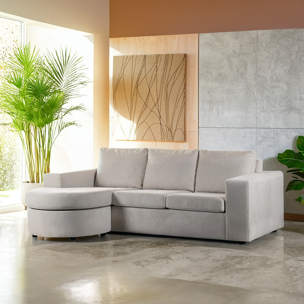 Sofa 3-Sitzer Chaiselongue Rechts Links Stoff Beige 1