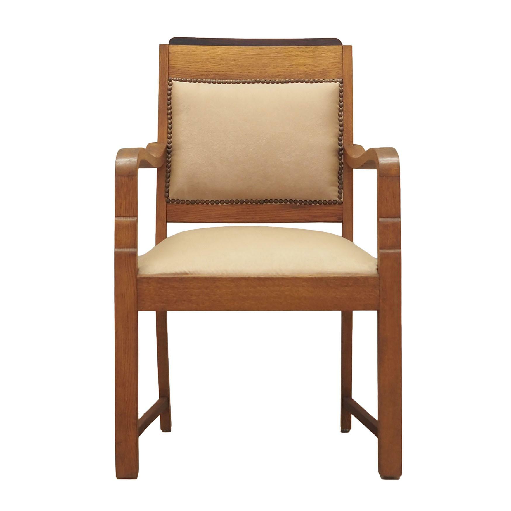 Vintage Armchair Oak Velvet Brown 1950s 0
