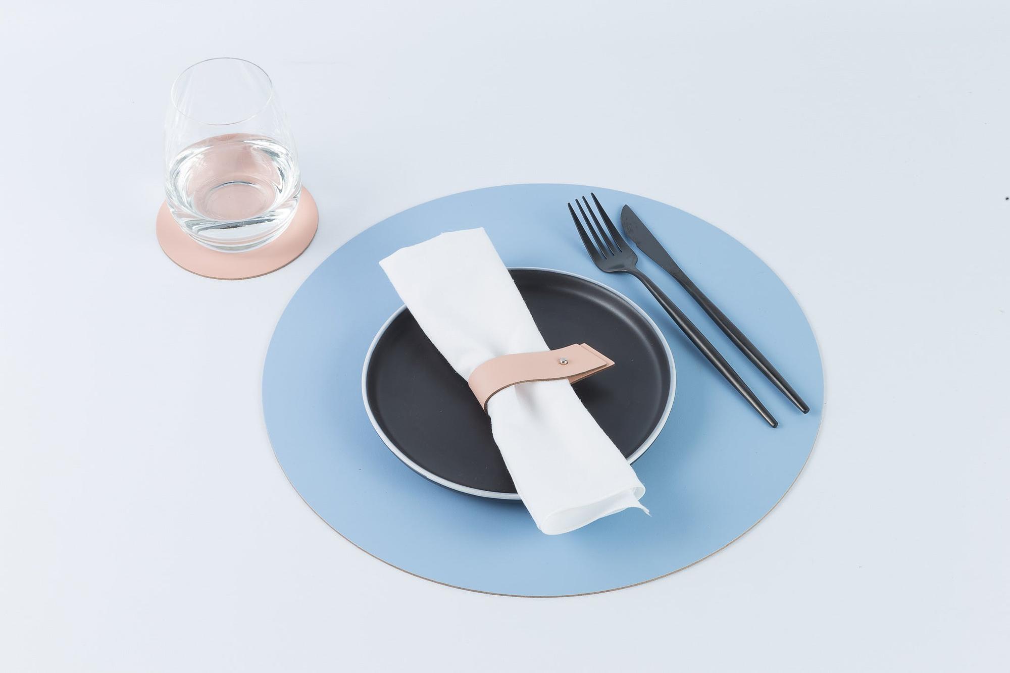 Placemat Round 100% Recycled Leather Sky Blue 3