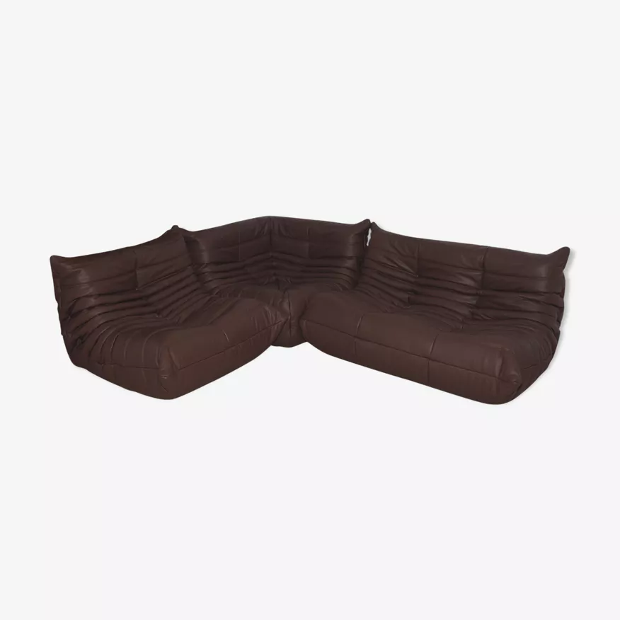 Set Lounge Togo 3 pezzi Pelle Madras Marrone 0