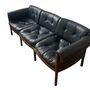 Sofa 3-Sitzer Leder Holz Schwarz 1970er Jahre 2