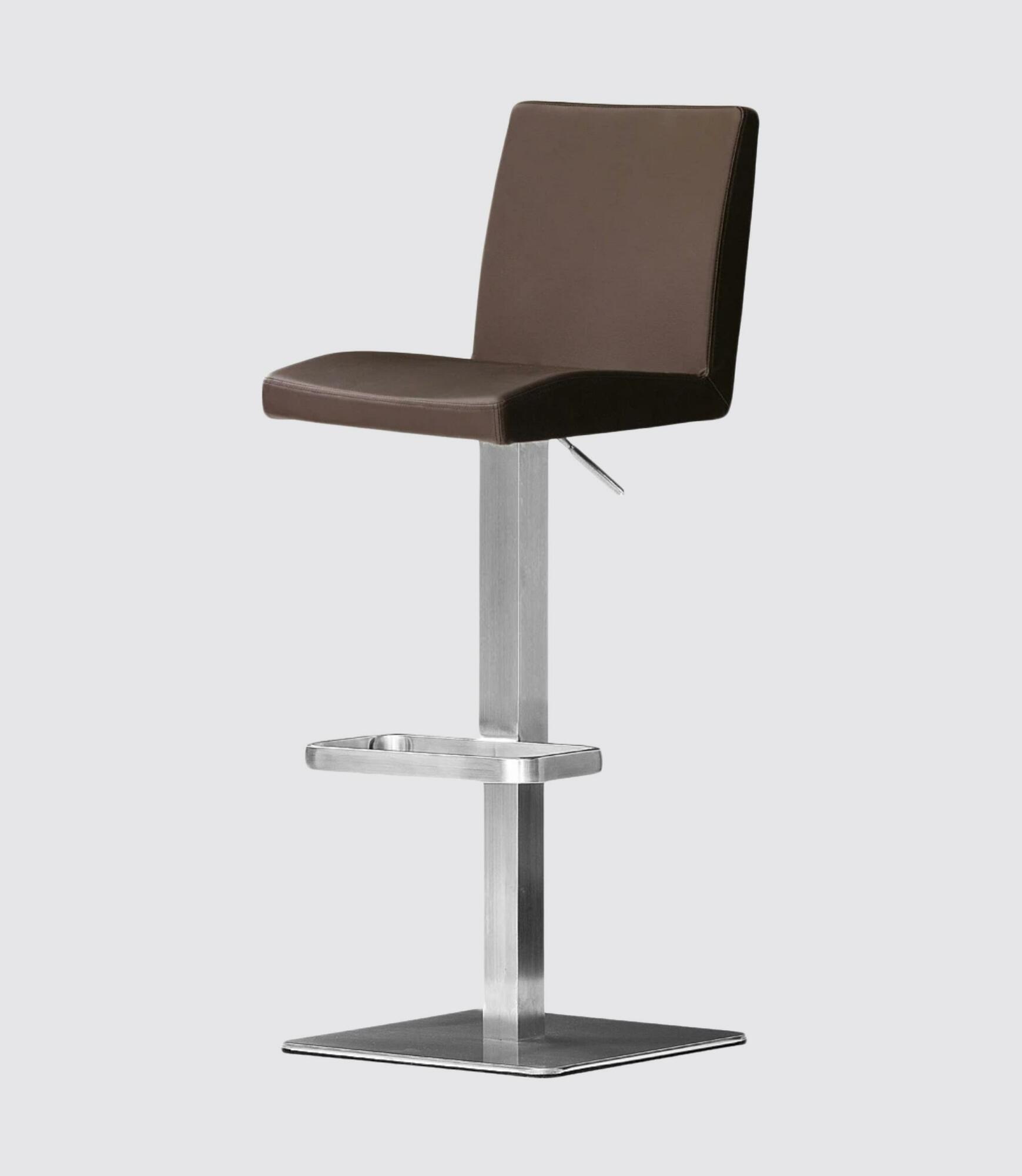 Barstuhl Edelstahl Leder Eckiger Fuss Braun 0