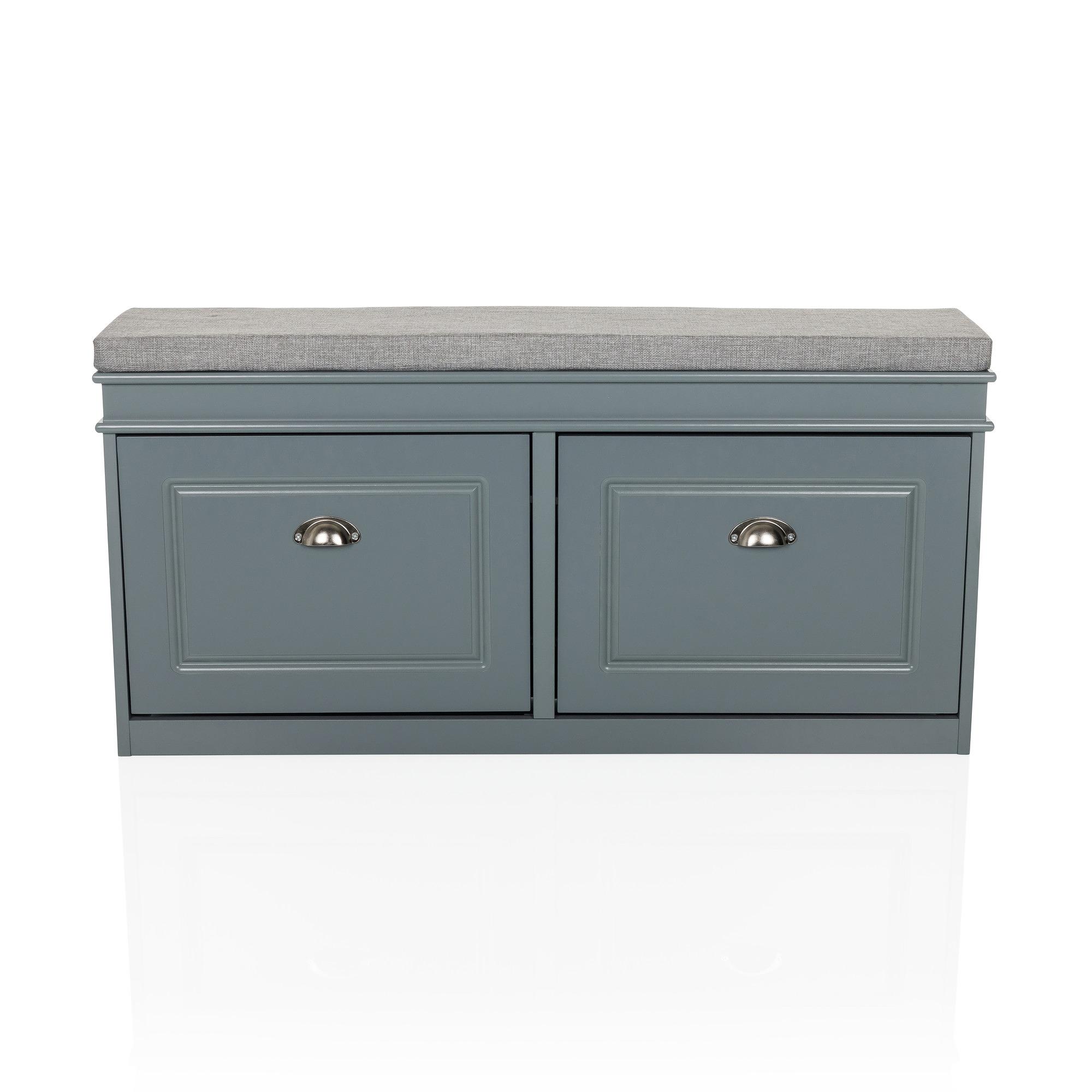 Estha I Shoe cabinet bench with seat cushion wood grey 0