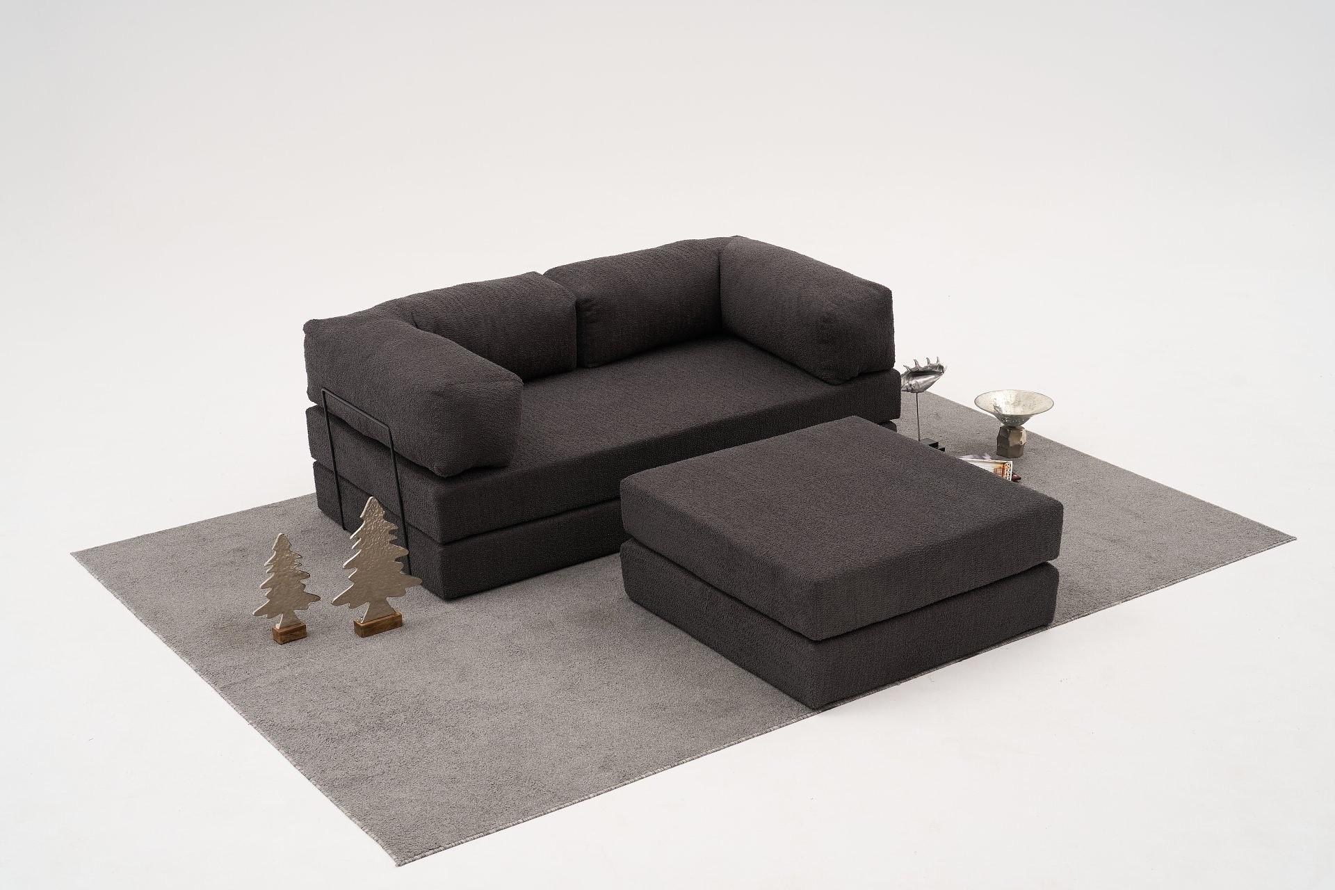 Comfort Schlafsofa 2-Sitzer mit Hocker Anthrazit 0