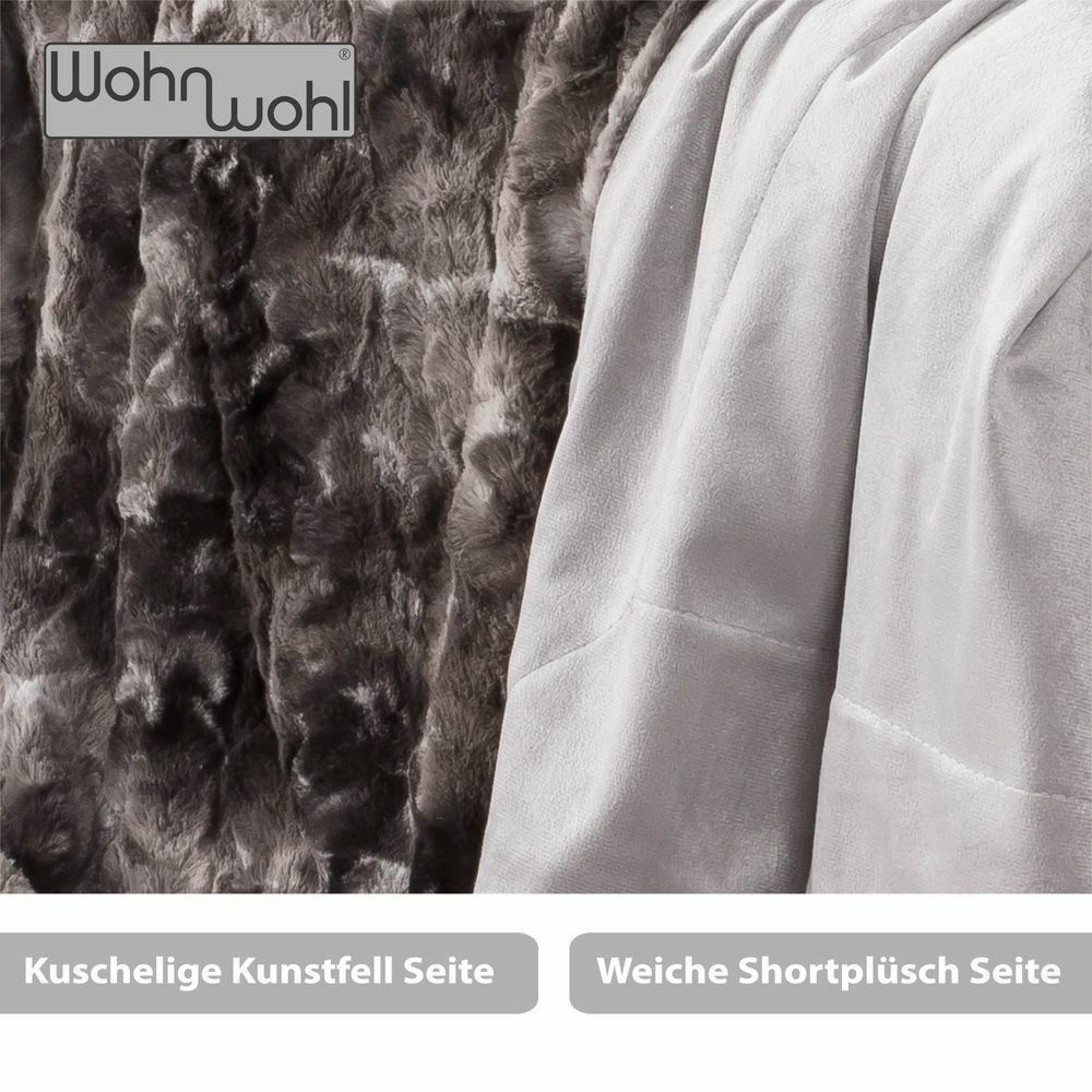 Couchdecke aus Fellimitat Grau 2