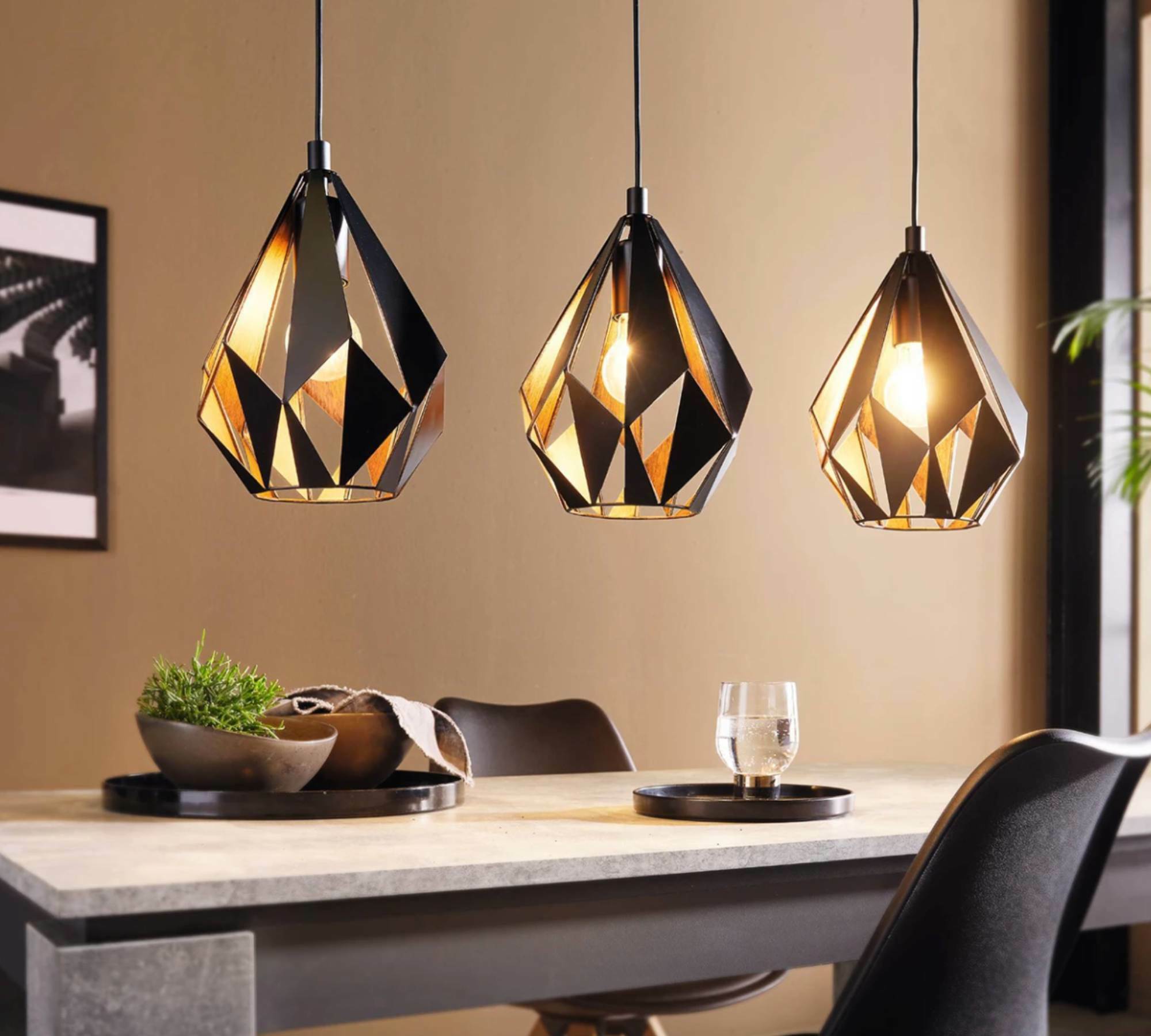 Pendelleuchte 3-flammig Stahl Schwarz Kupfer 2