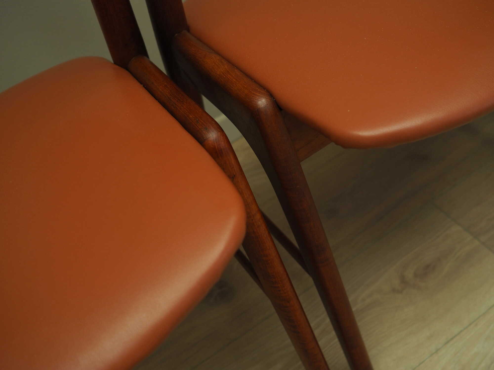 4x Chair Teak Wood Faux Leather Beige 1970s 5