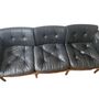 Sofa 3-Sitzer Leder Holz Schwarz 1970er Jahre 4