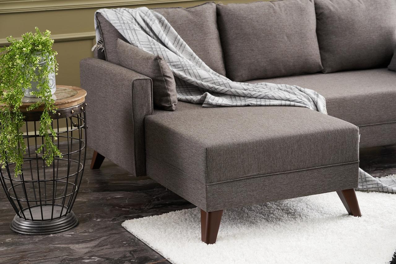 Bella Sofa Récamiere Links mit Hocker Braun 3