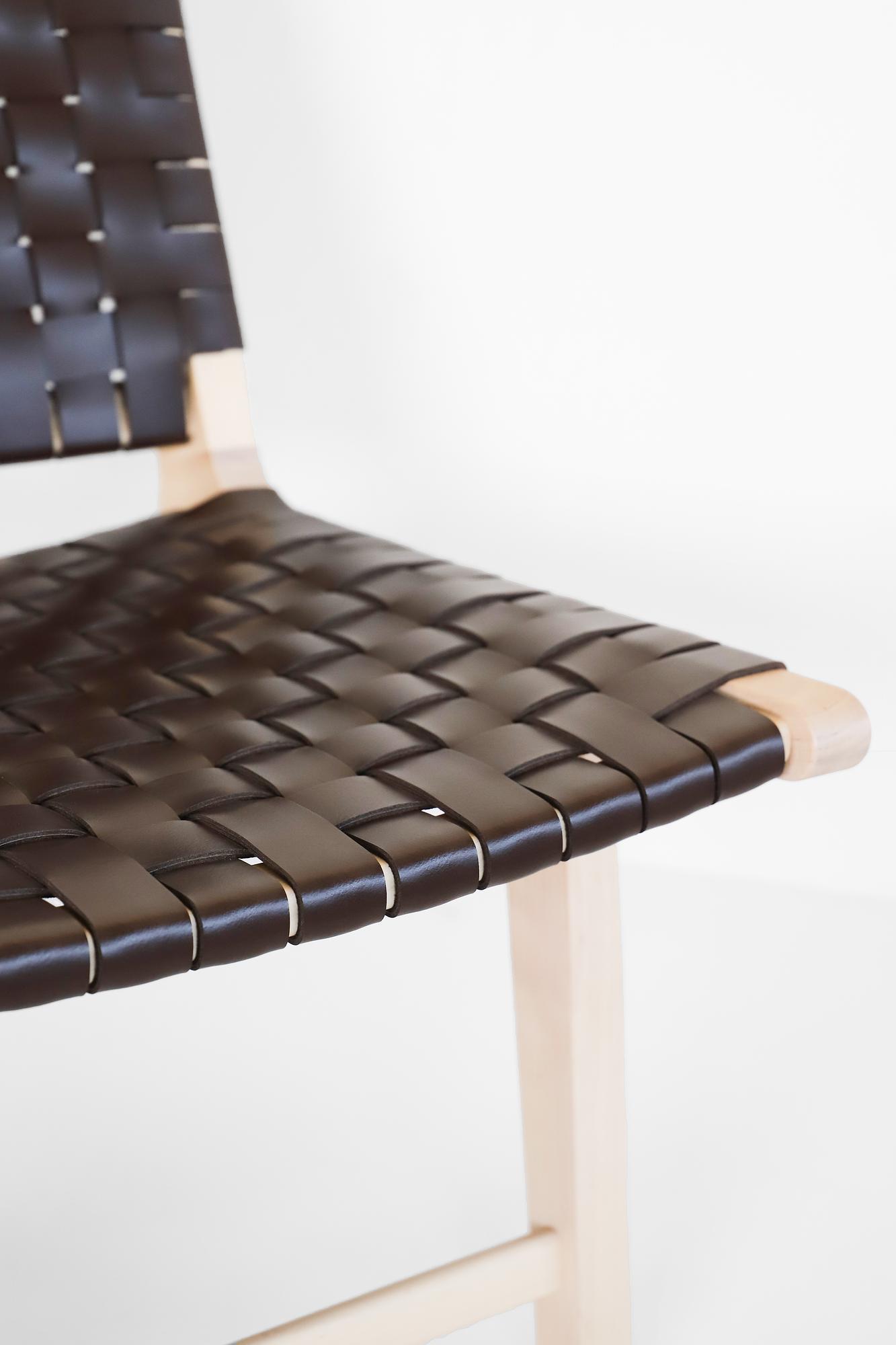 Jasmine Lounge Lederstuhl Massivholz Flechttechnik Braun 3