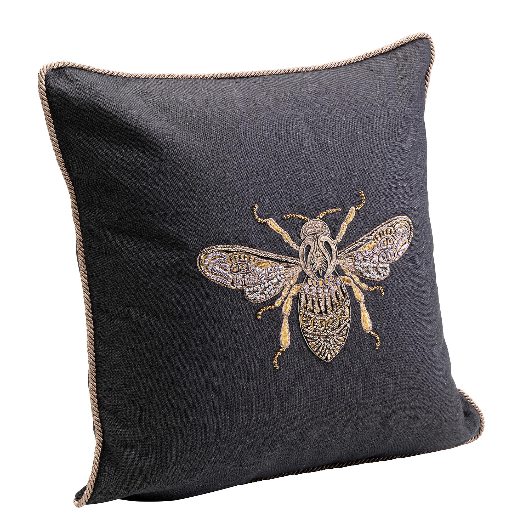 Glitter Bee Decorative Pillow Linen Black 2