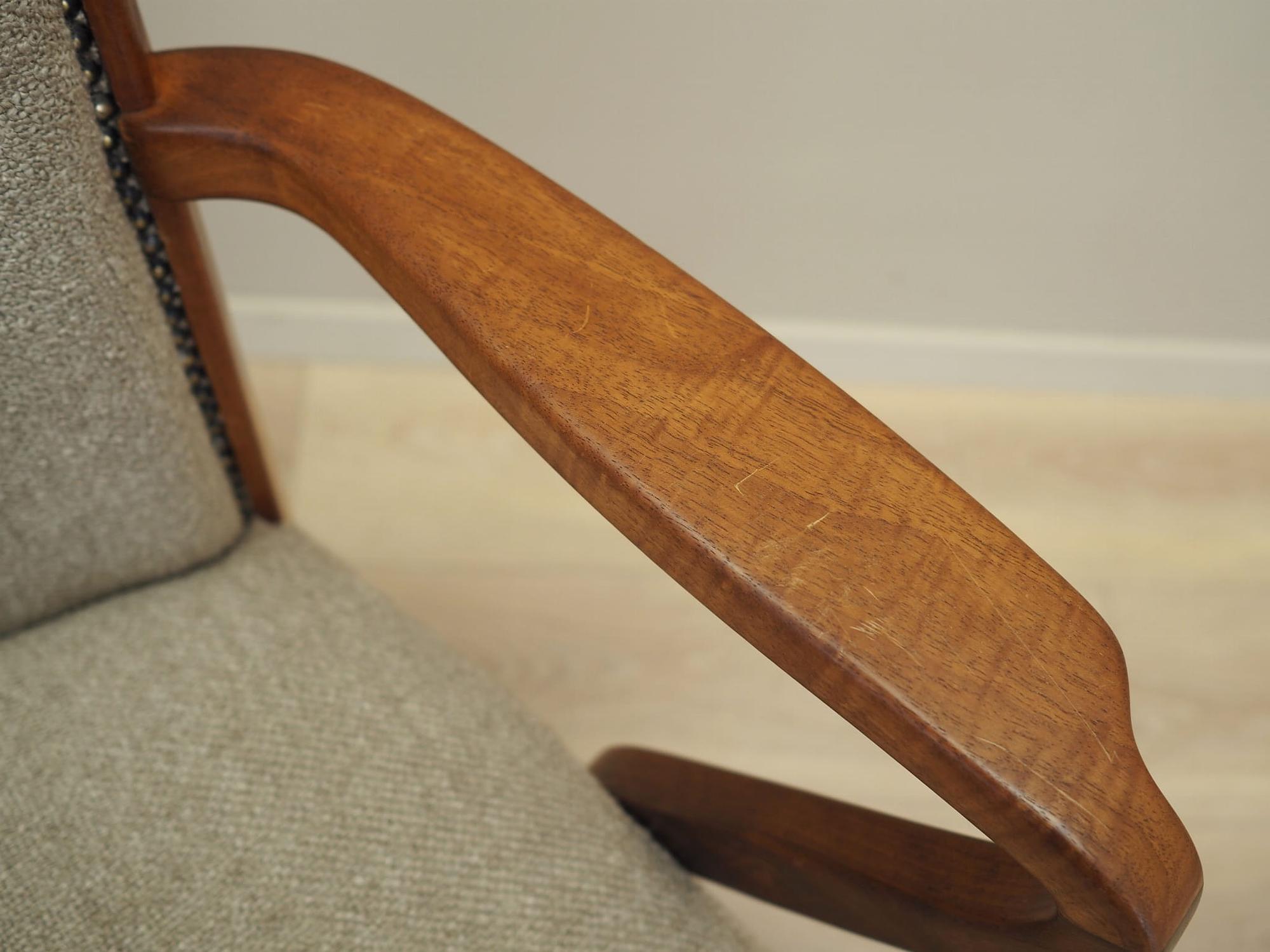 Vintage Chair Walnut Wood Textile Gray 1970s 10