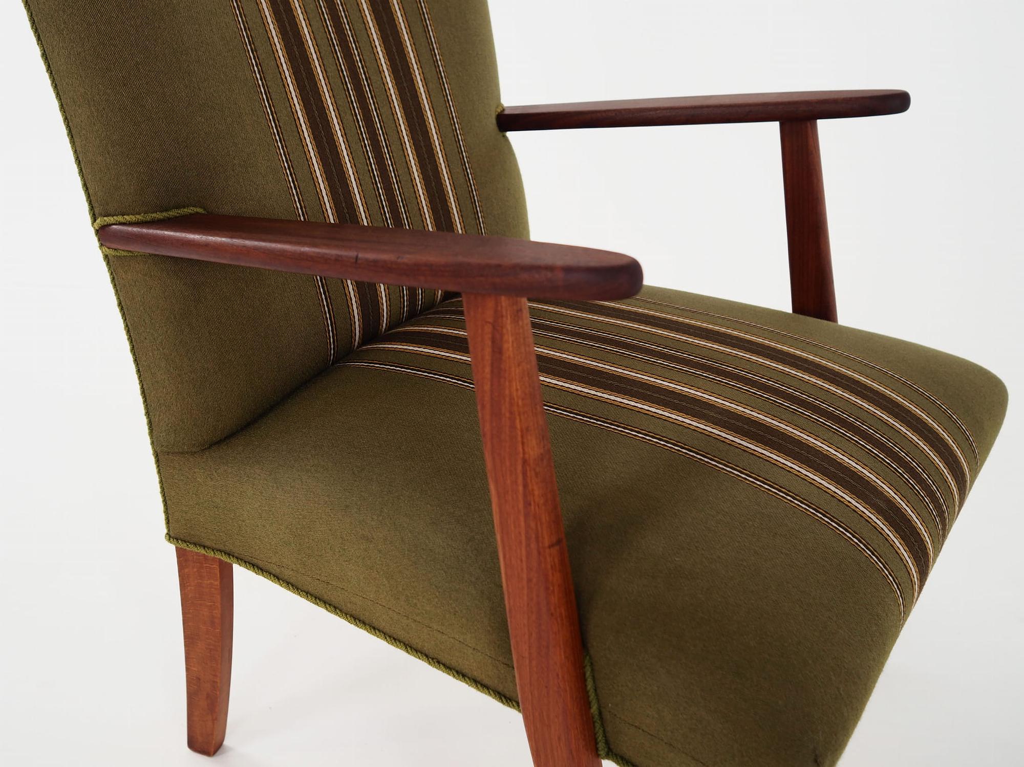 Vintage Stuhl Teakholz Textil Grün 1960er Jahre 14