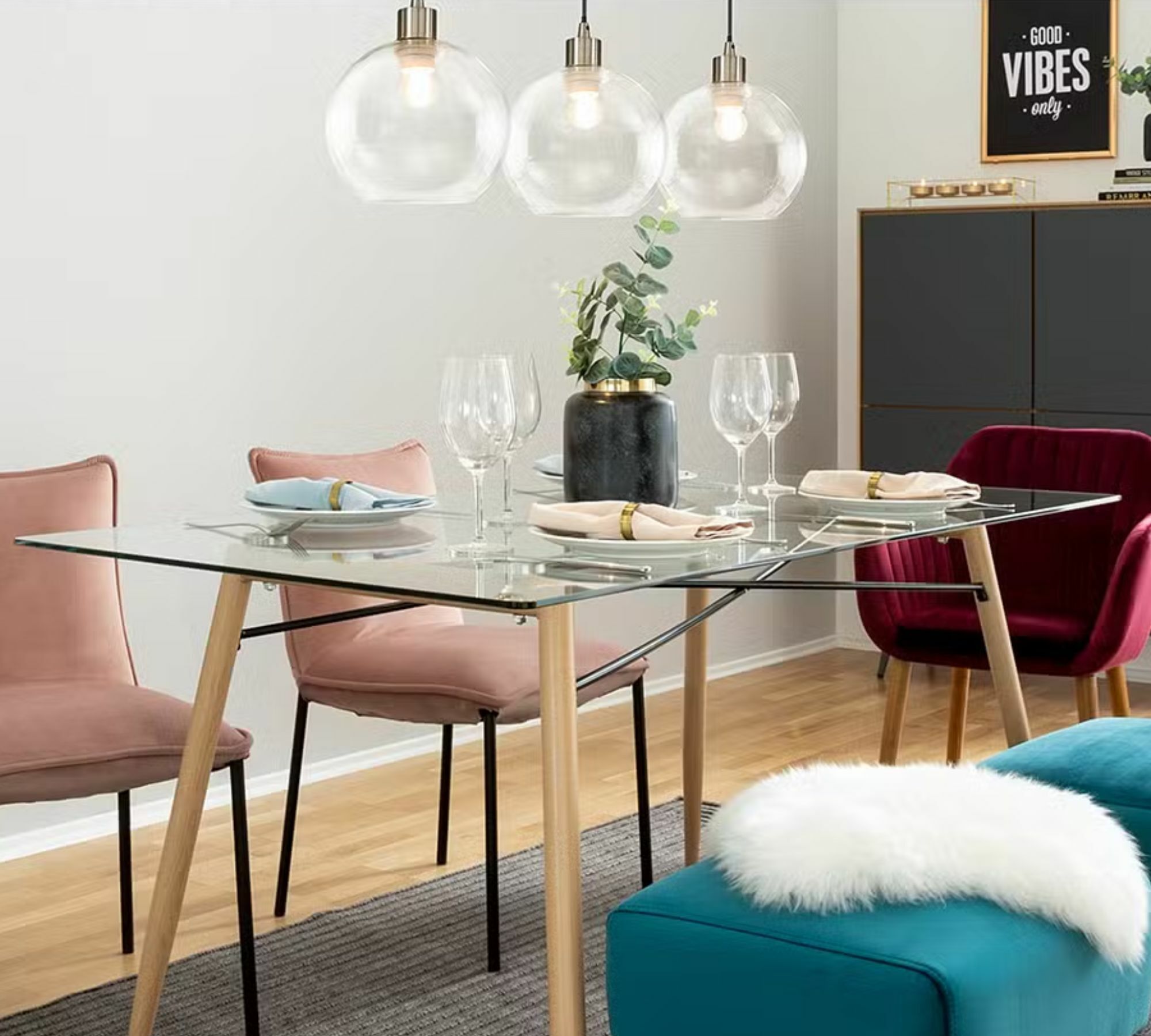 Pendant lamp Elven Glass / Iron 3-bulb 4