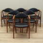 6x Chair Teak Wood Leather Black 1970s 1