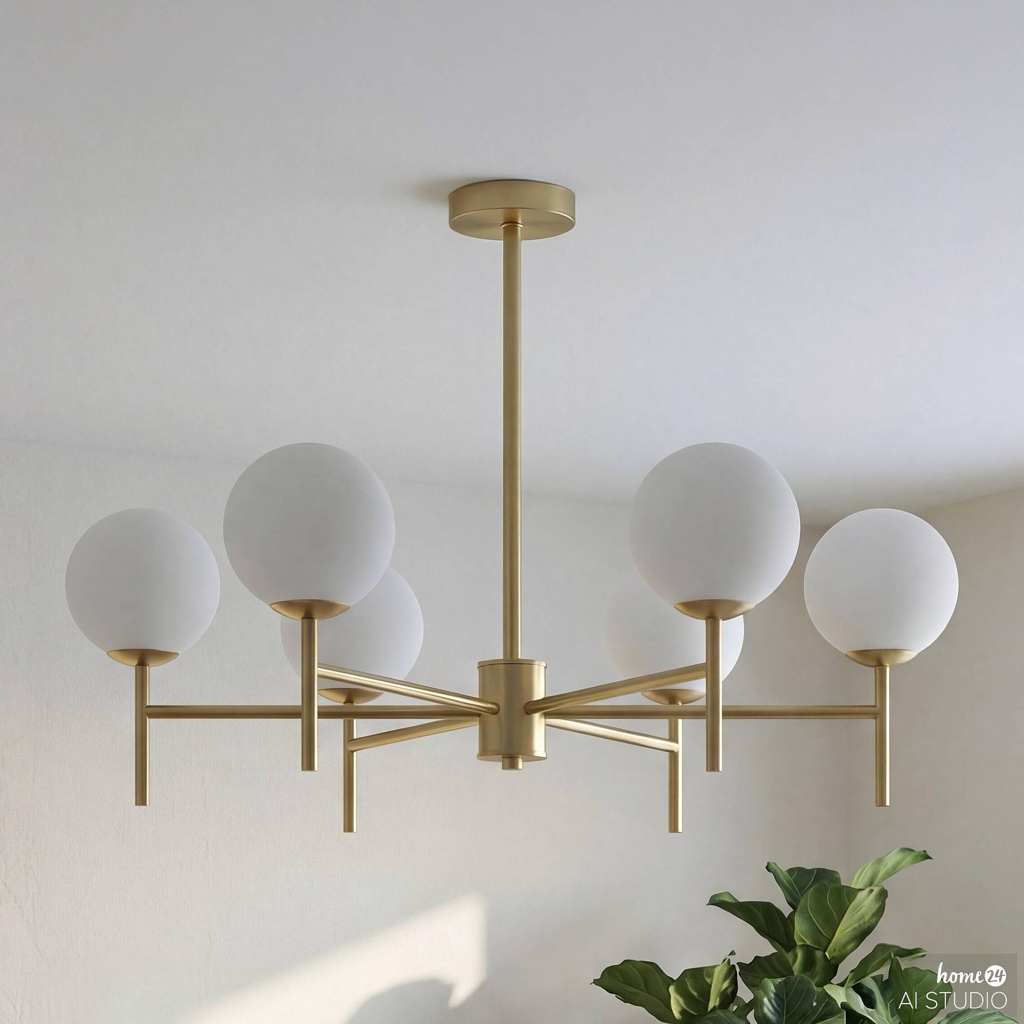 ELYRO Ceiling Light 6-Light Opal Glass Brass 1