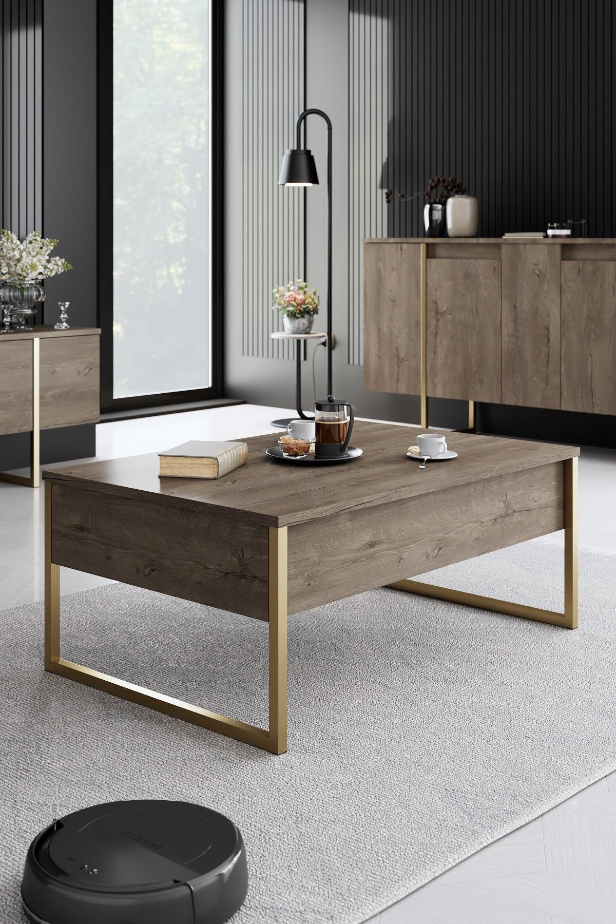 Luxe Wohnzimmermöbel-Set Holz Walnuss Gold 4