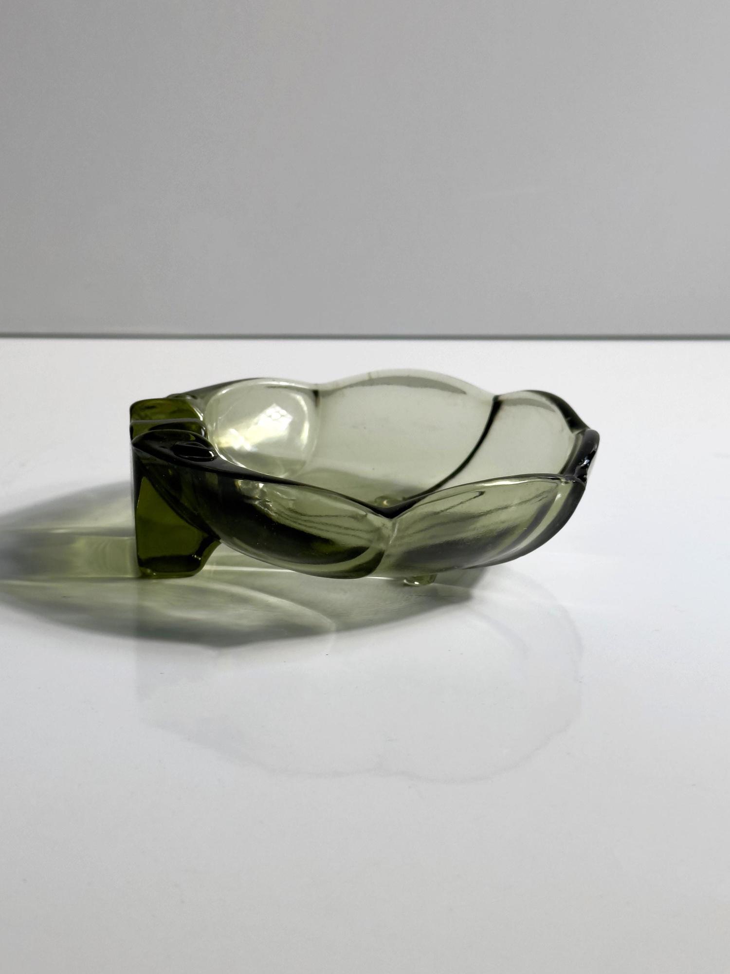 Vintage Shell Ashtray Smoked Glass Green 1970s 4