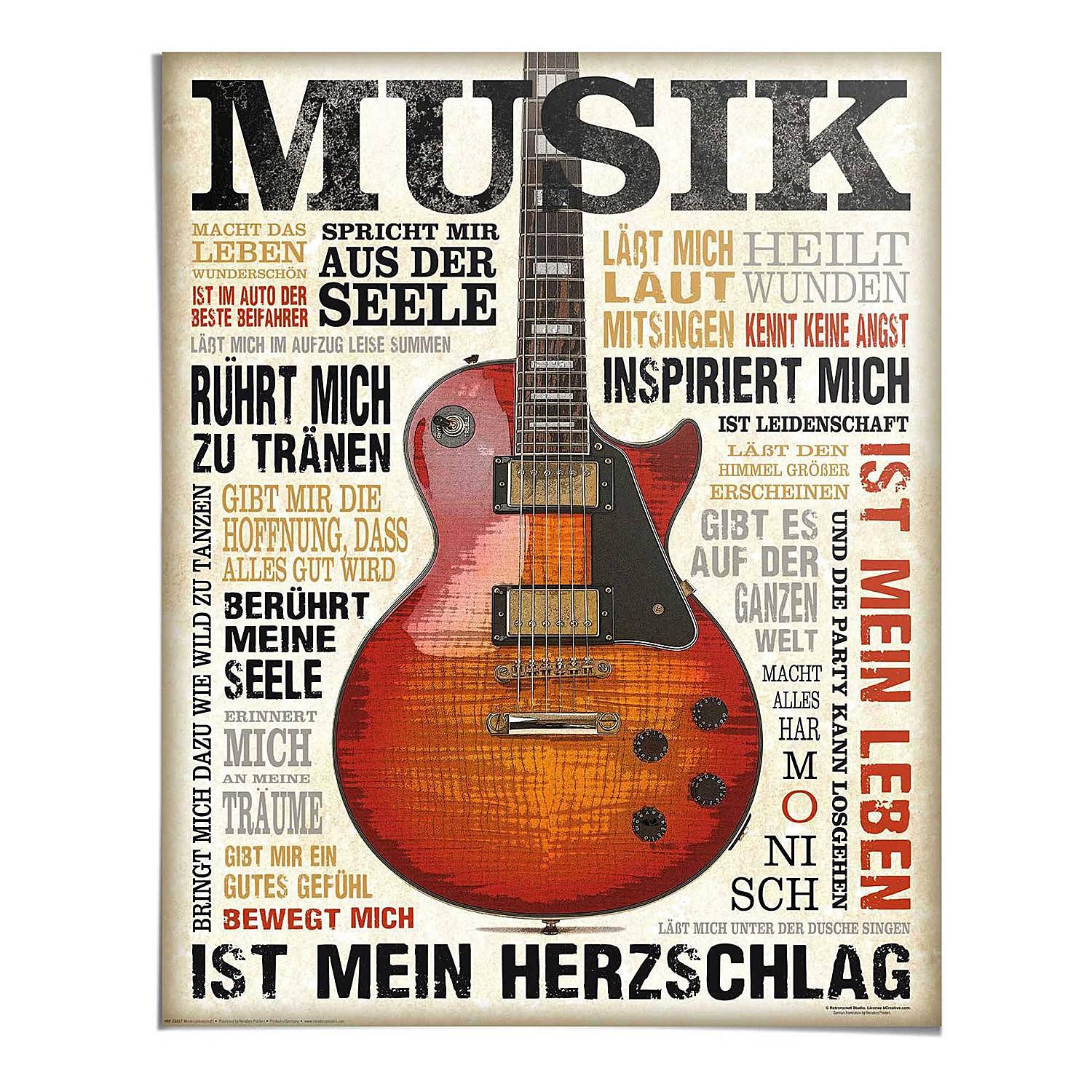 Poster Musik ist Leidenschaft Papier Mehrfarbig 40 x 50 cm 1
