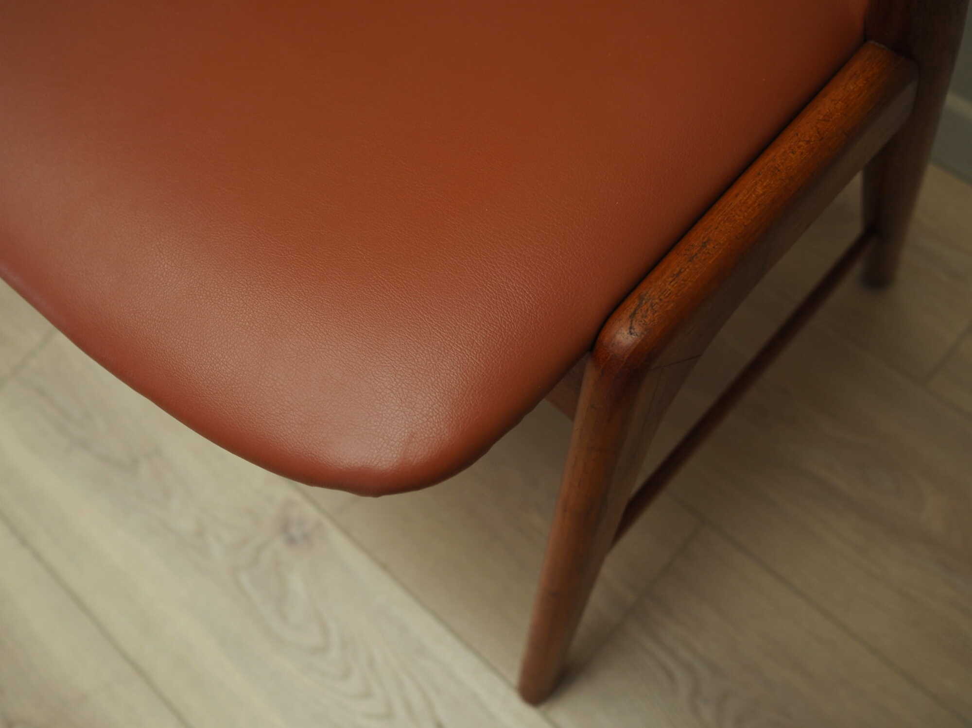 4x Chair Teak Wood Faux Leather Beige 1970s 8