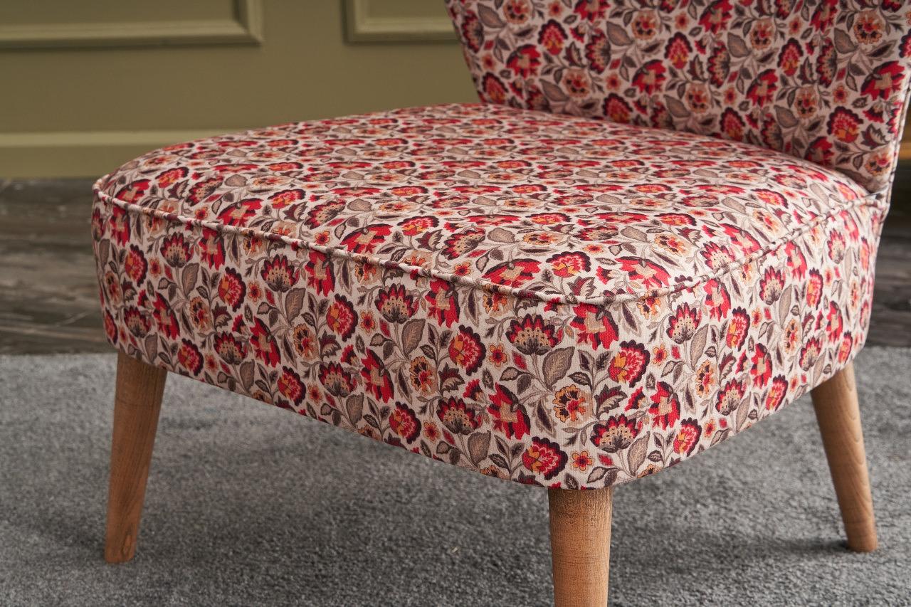 Ohrensessel Textil Holzfurnier Rot Gemustert 3