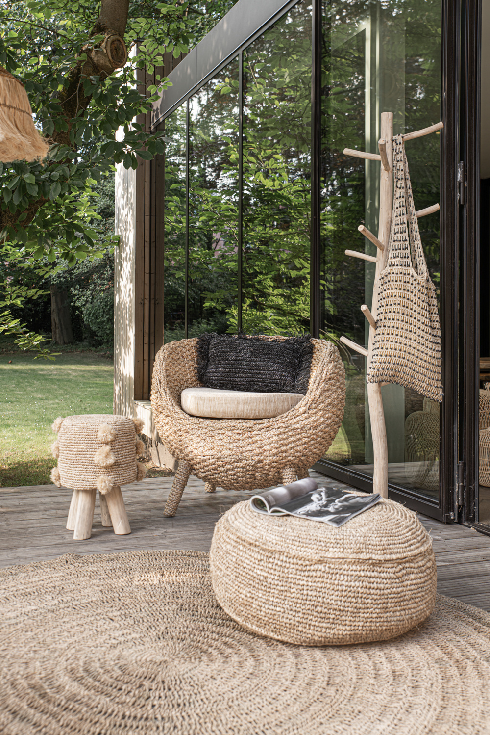 Hocker Holz Bast Natur 0