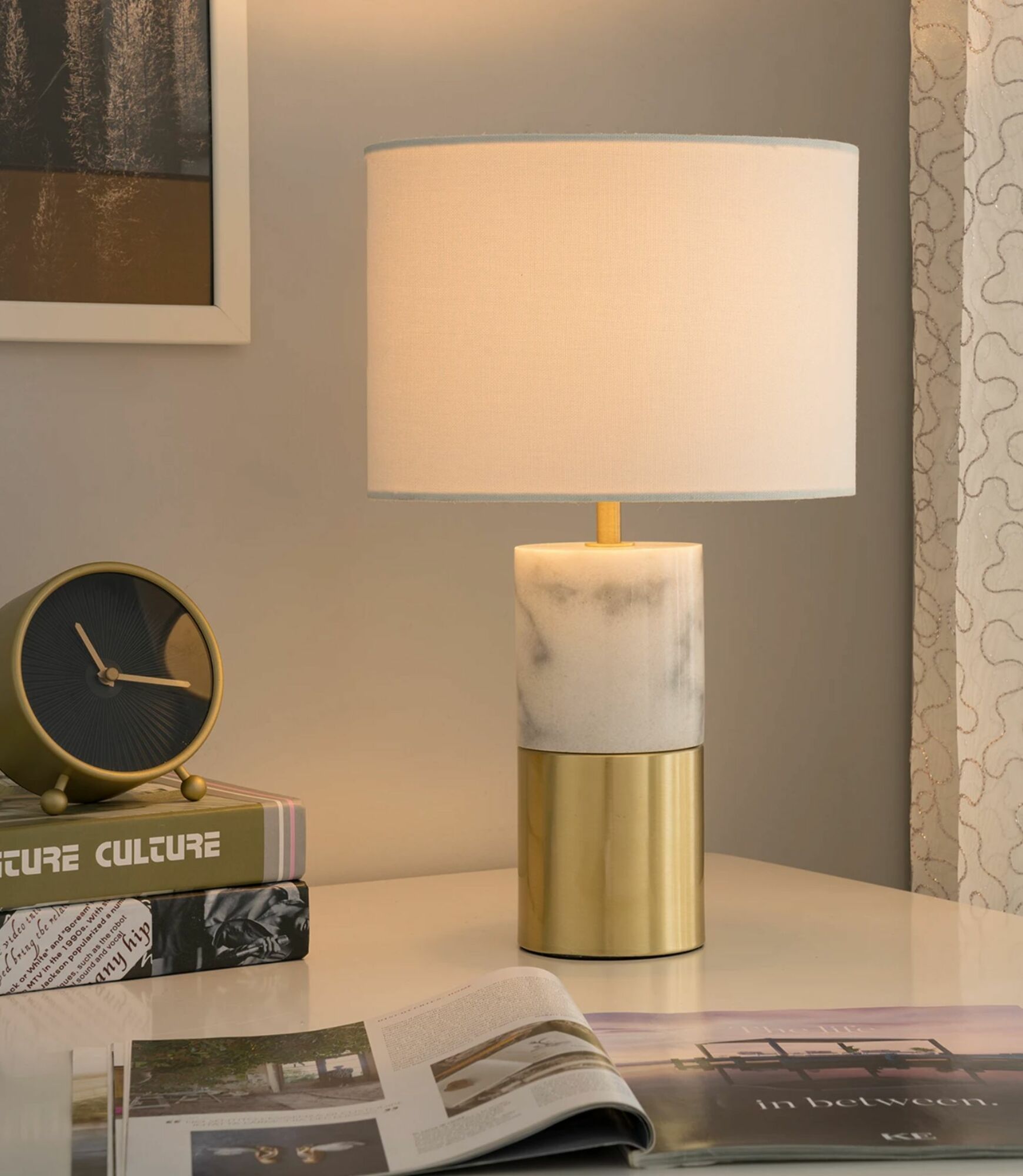 Tischleuchte Hege Leinen / Marmor 1-flammig 6