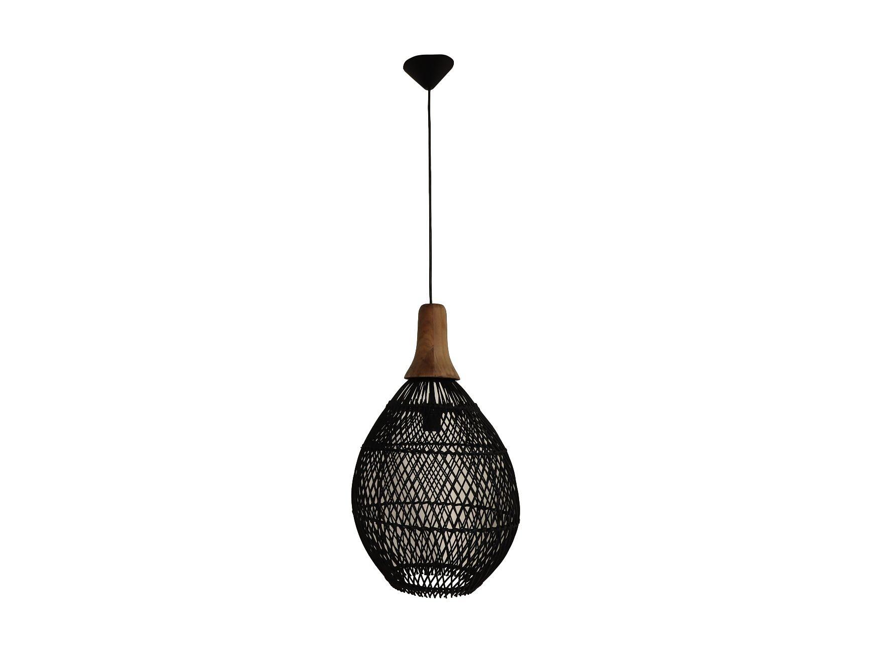 Hängelampe Teakholz Rattan Schwarz 0