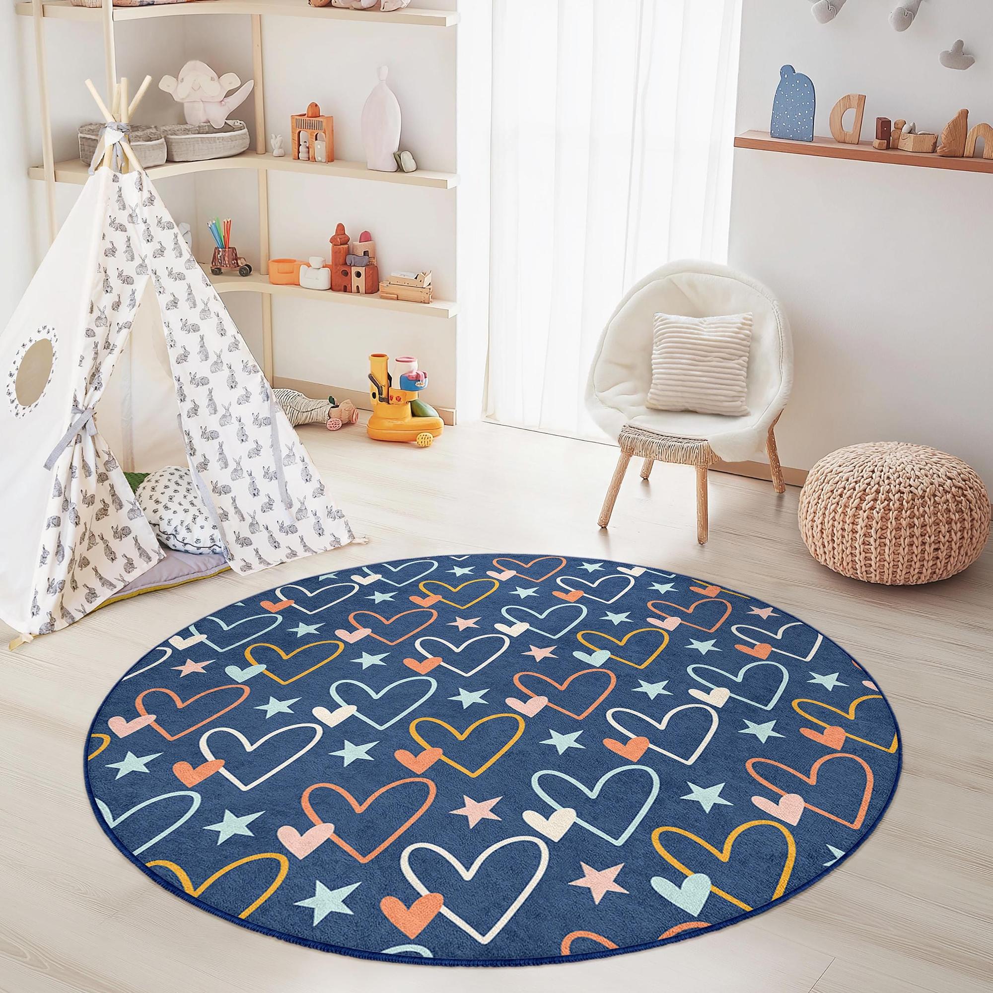 Heart and star pattern children's rug Multicolor Ø180cm 2