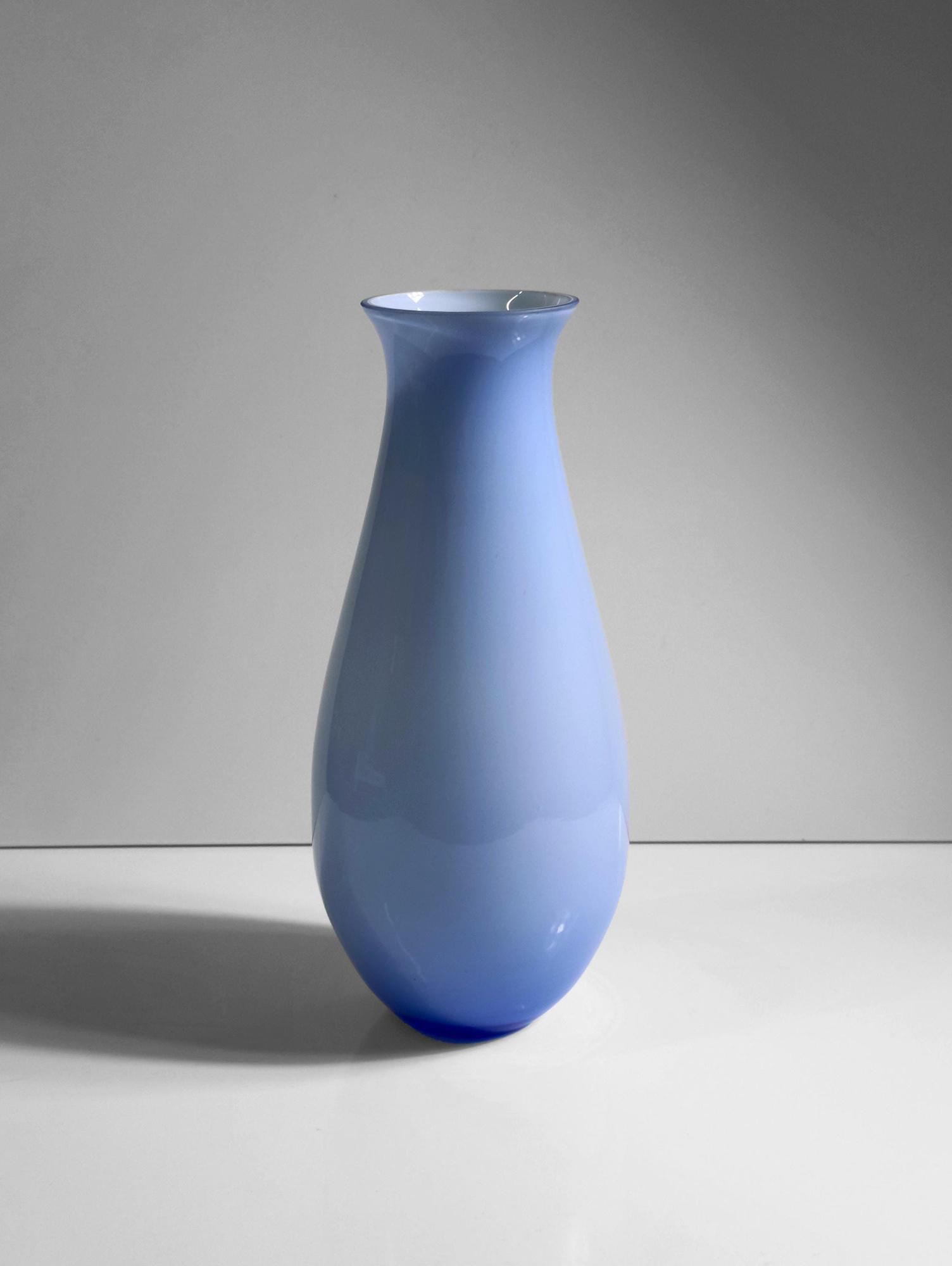 Vintage Vase Milchglas Opalina Filigrana Blau 1970er Jahre 0