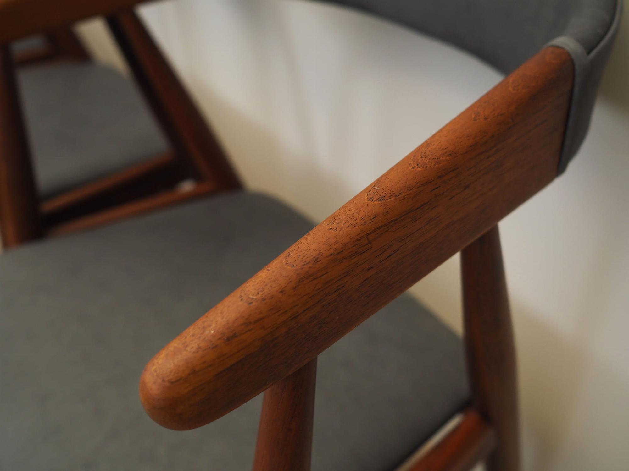 4x Vintage Stuhl Teakholz Leder Grau 1960er Jahre 11