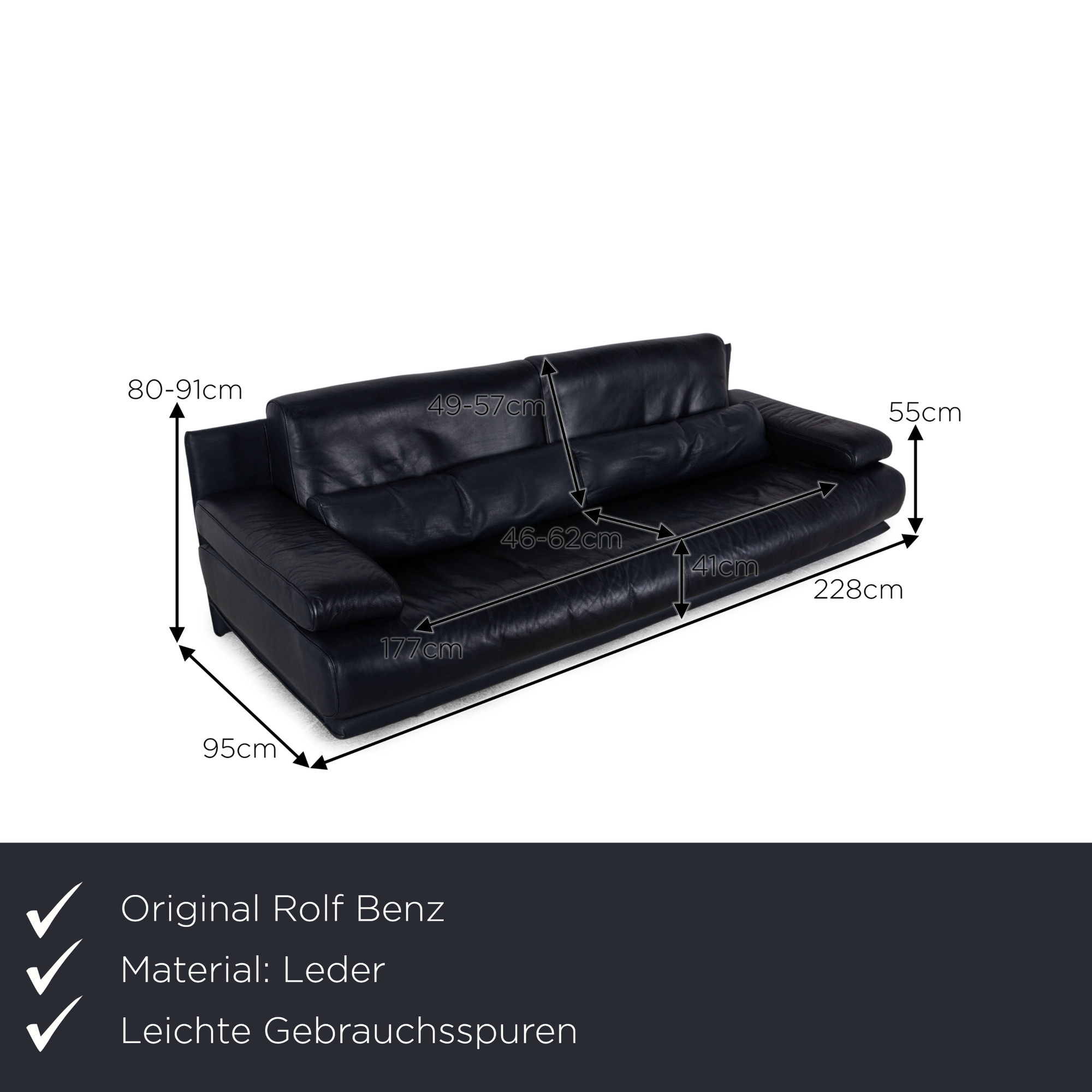 6500 Sofa 3-Sitzer mit Funktion Leder Dunkelblau 1