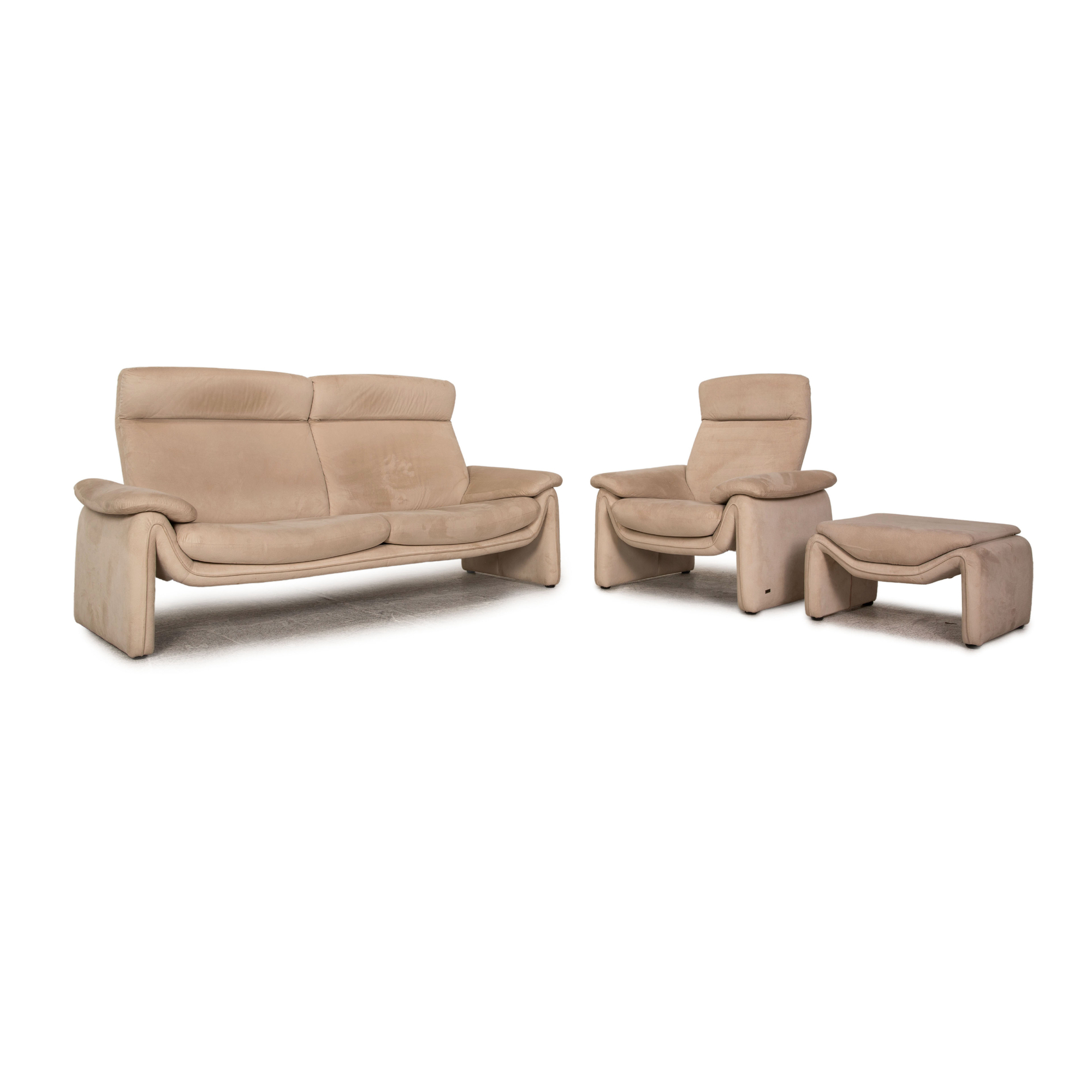 Sofa Garnitur 2-Sitzer inkl. Hocker Stoff Beige 0