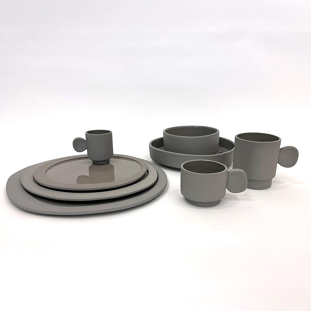 Set di stoviglie 5 persone ceramica grigio chiaro 0