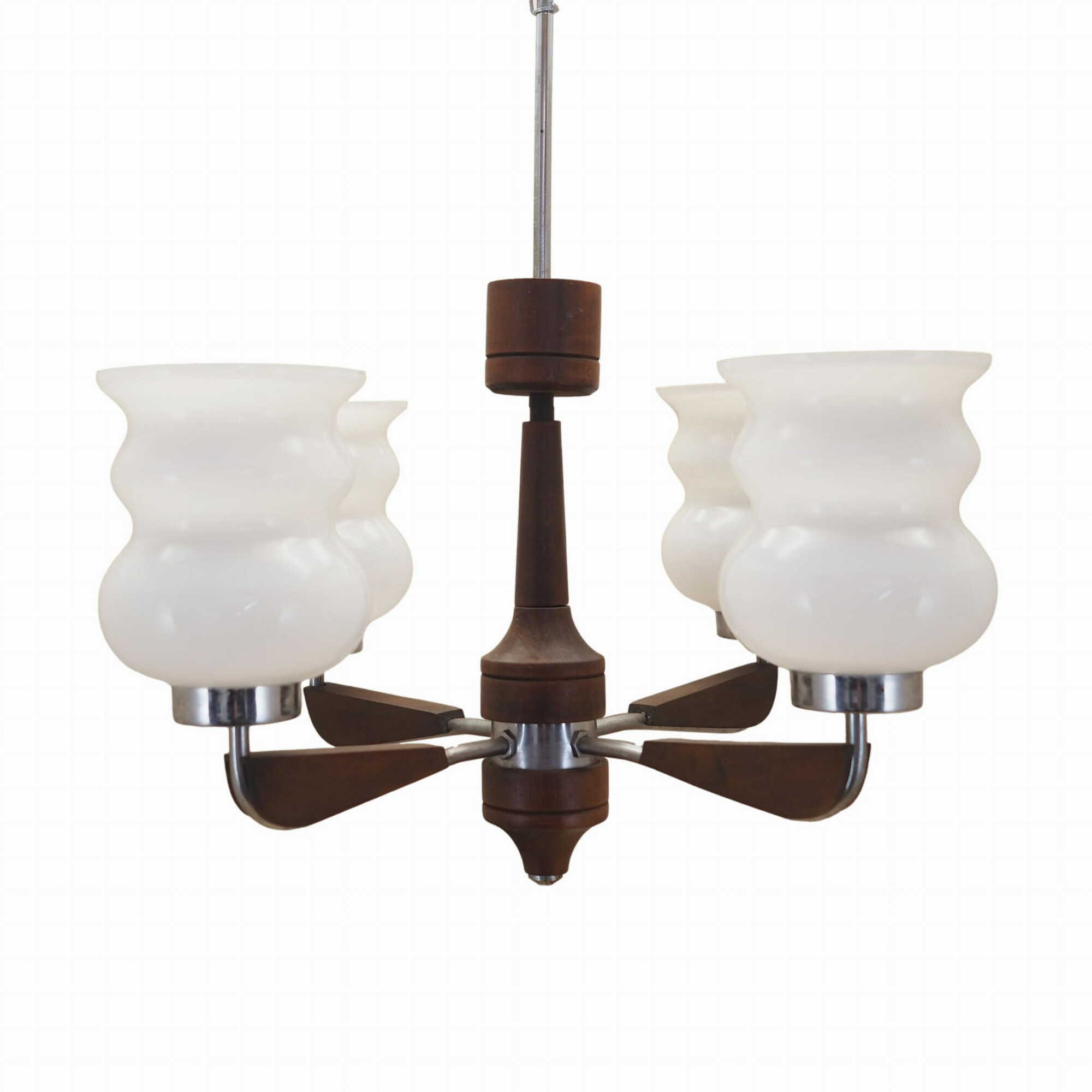 Vintage chandelier wood glass brown 1970s 0