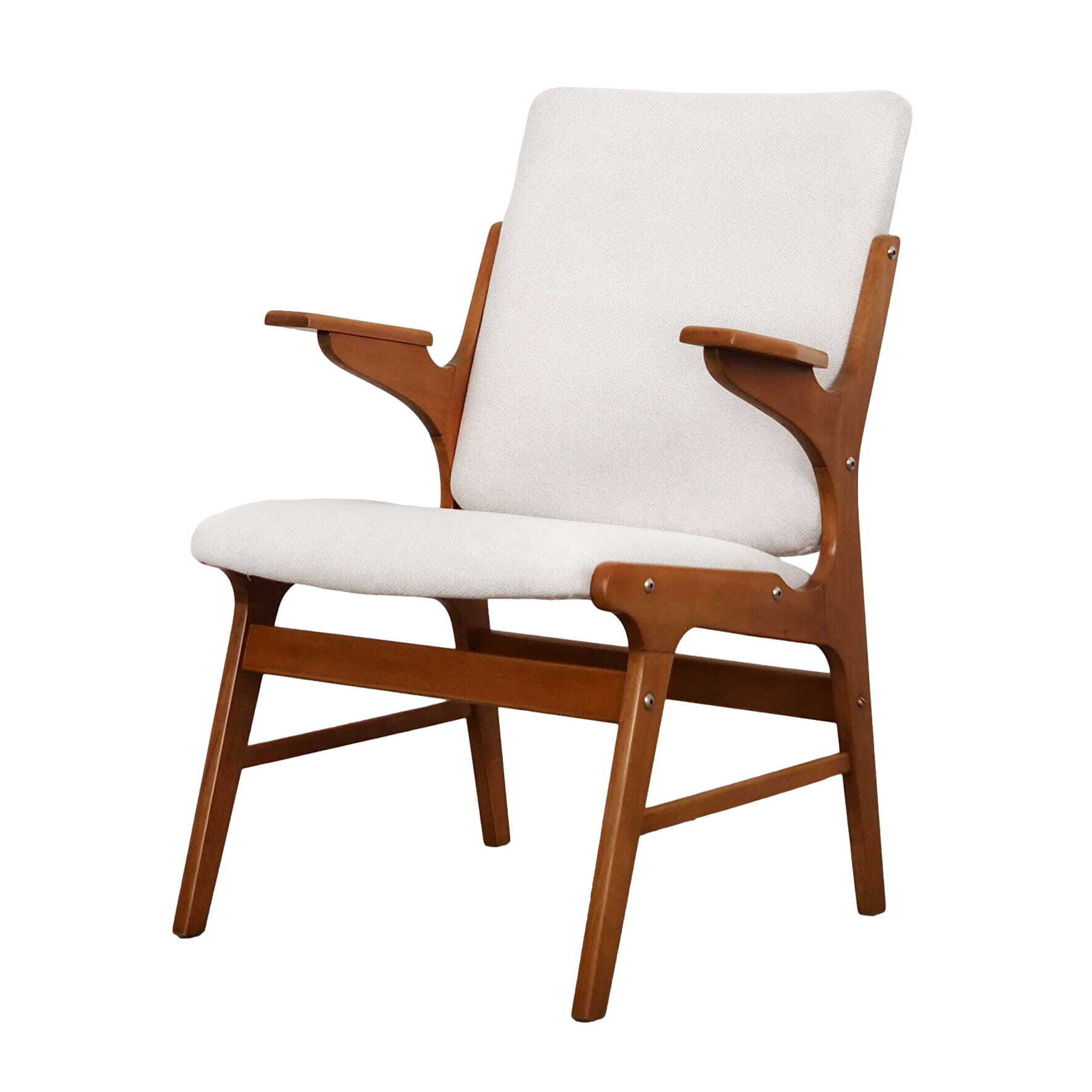 Vintage Sessel Buchenholz Textil Weiß 1960er Jahre 0