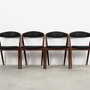 4x Vintage Chair Teak Wood Textile Black 1970s 1