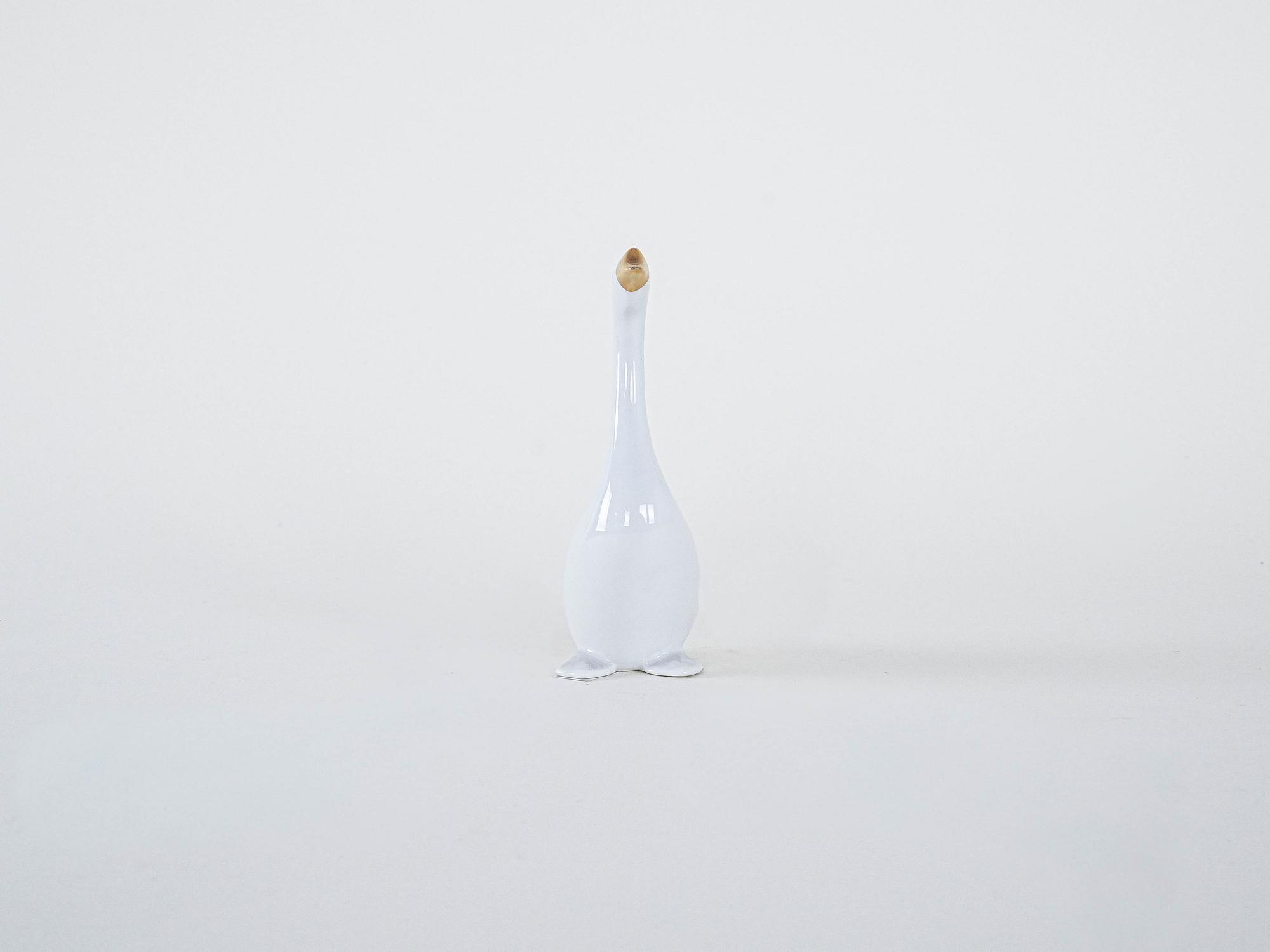 Porzellan-Gänsefigur Weiß 1960er Jahre 4